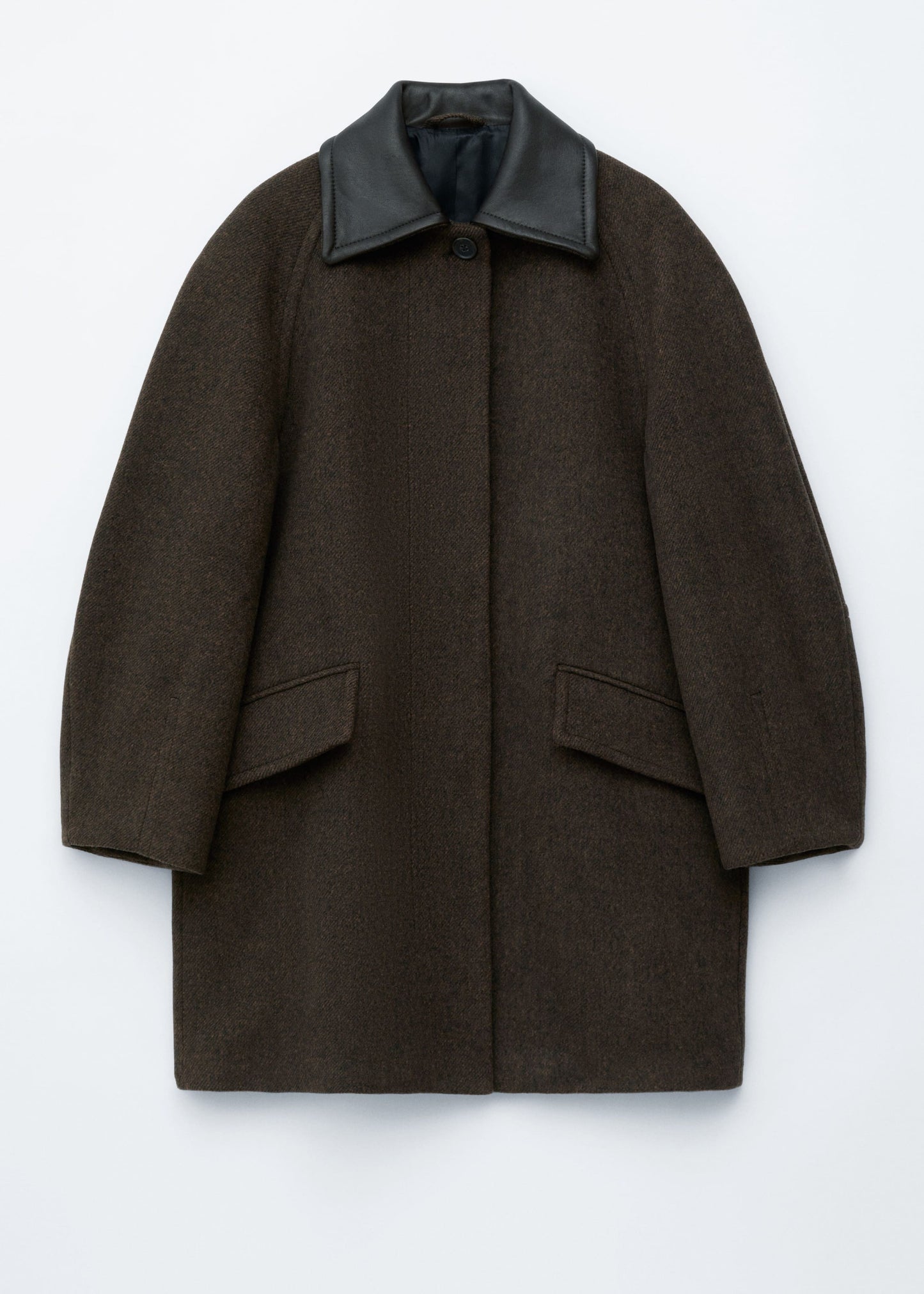 Oversized Leather-Collar Wool Coat