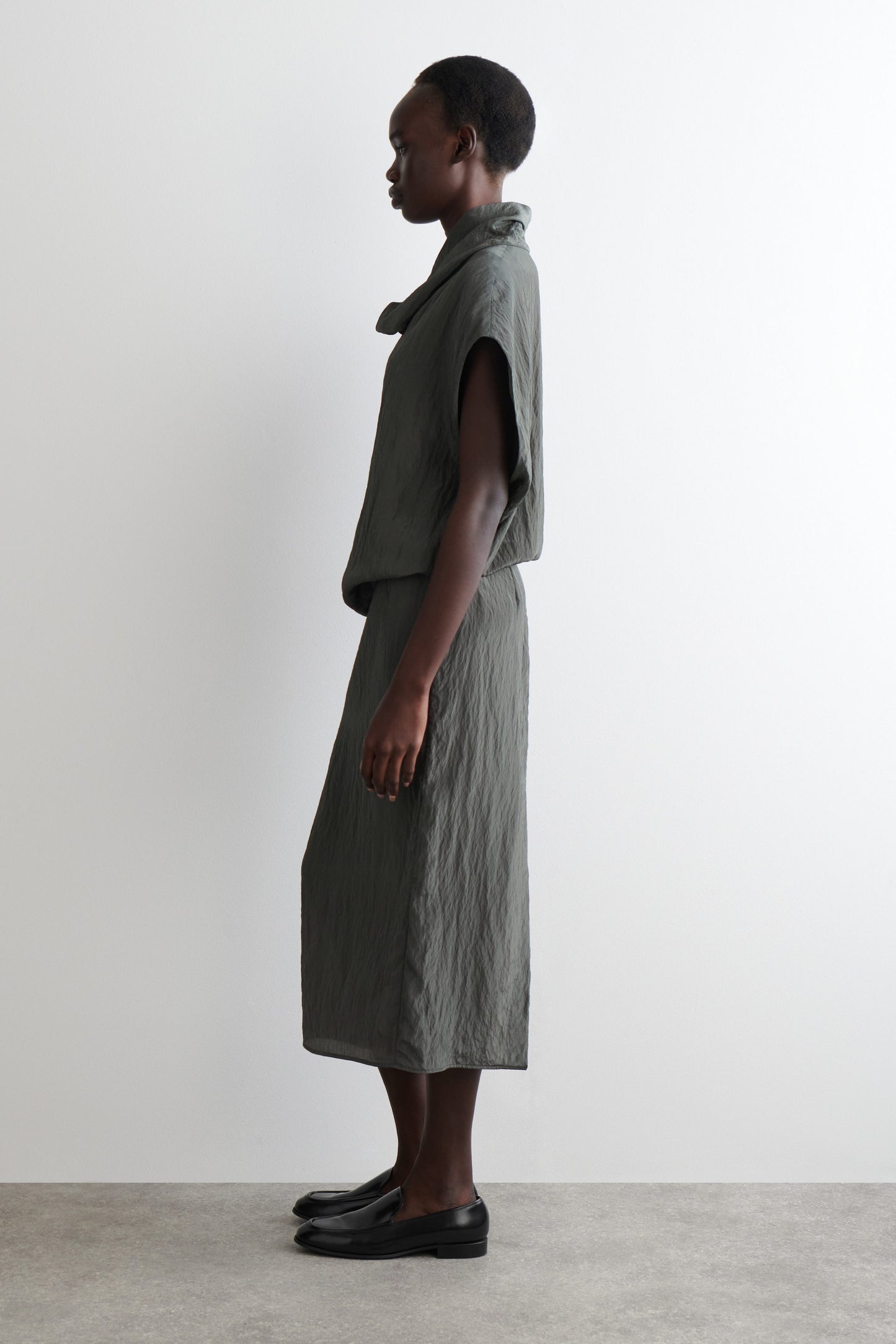 Crinkled-Satin Pencil Skirt