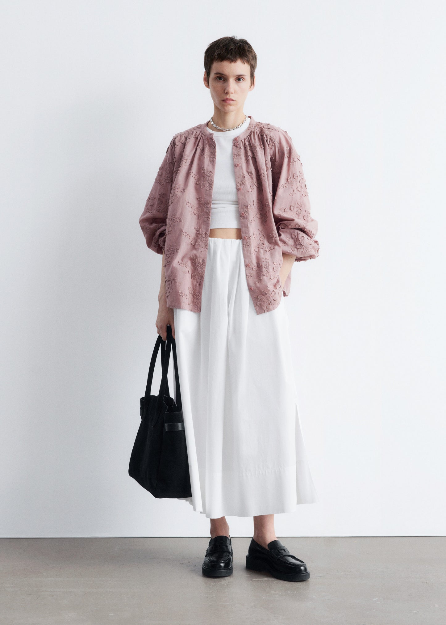 Voluminous Floral-Appliqué Blouse