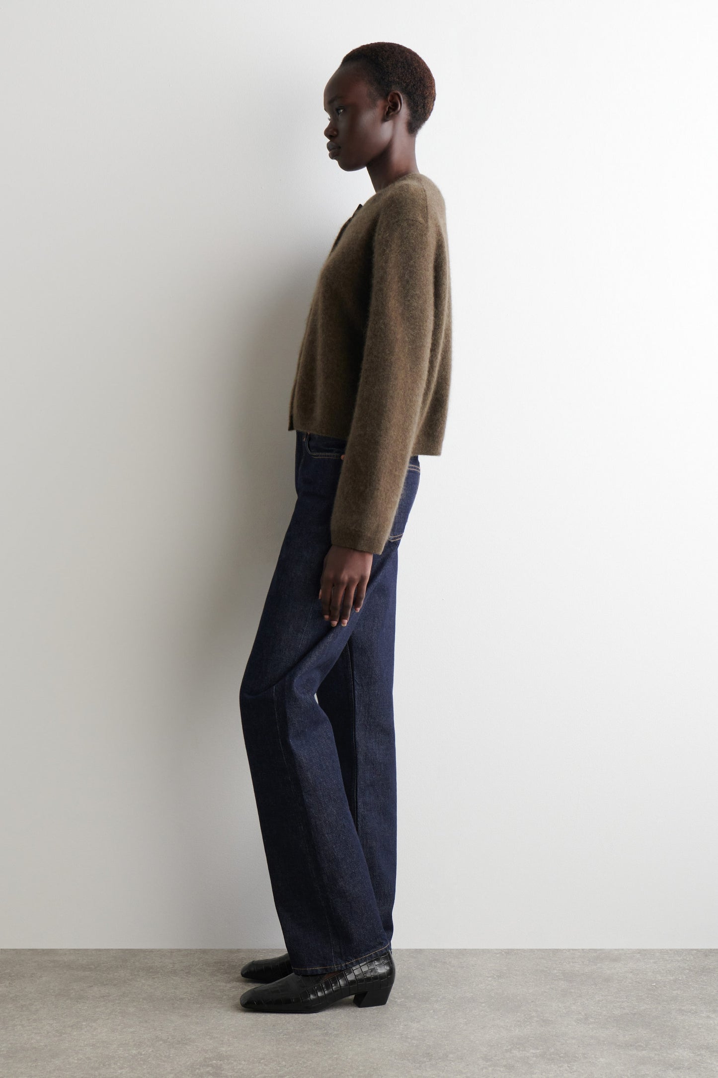 Brushed-Cashmere Crew-Neck Cardigan