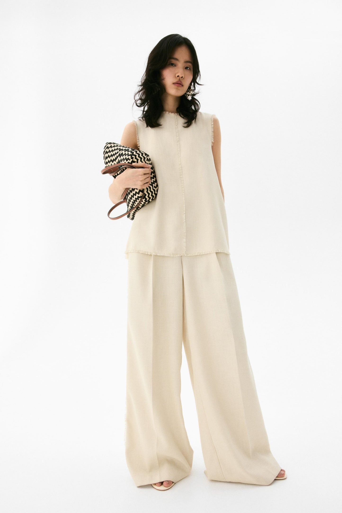 Frayed-edge twill top