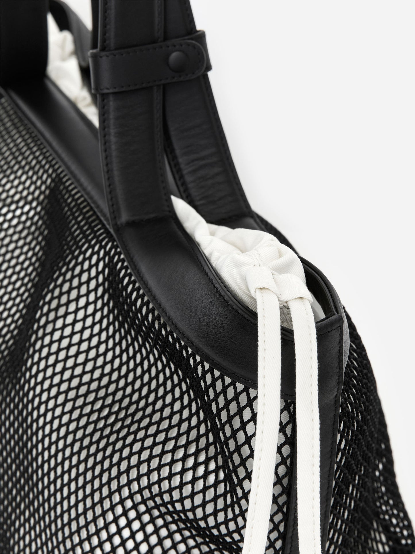 Leather-Detail Mesh Tote Bag