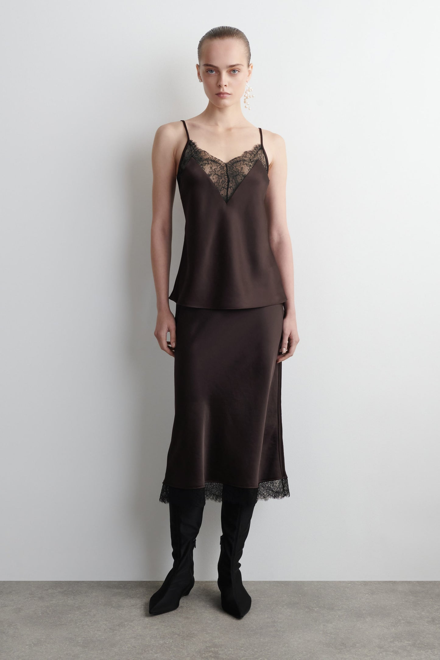 Lace-Trimmed Satin Cami Top