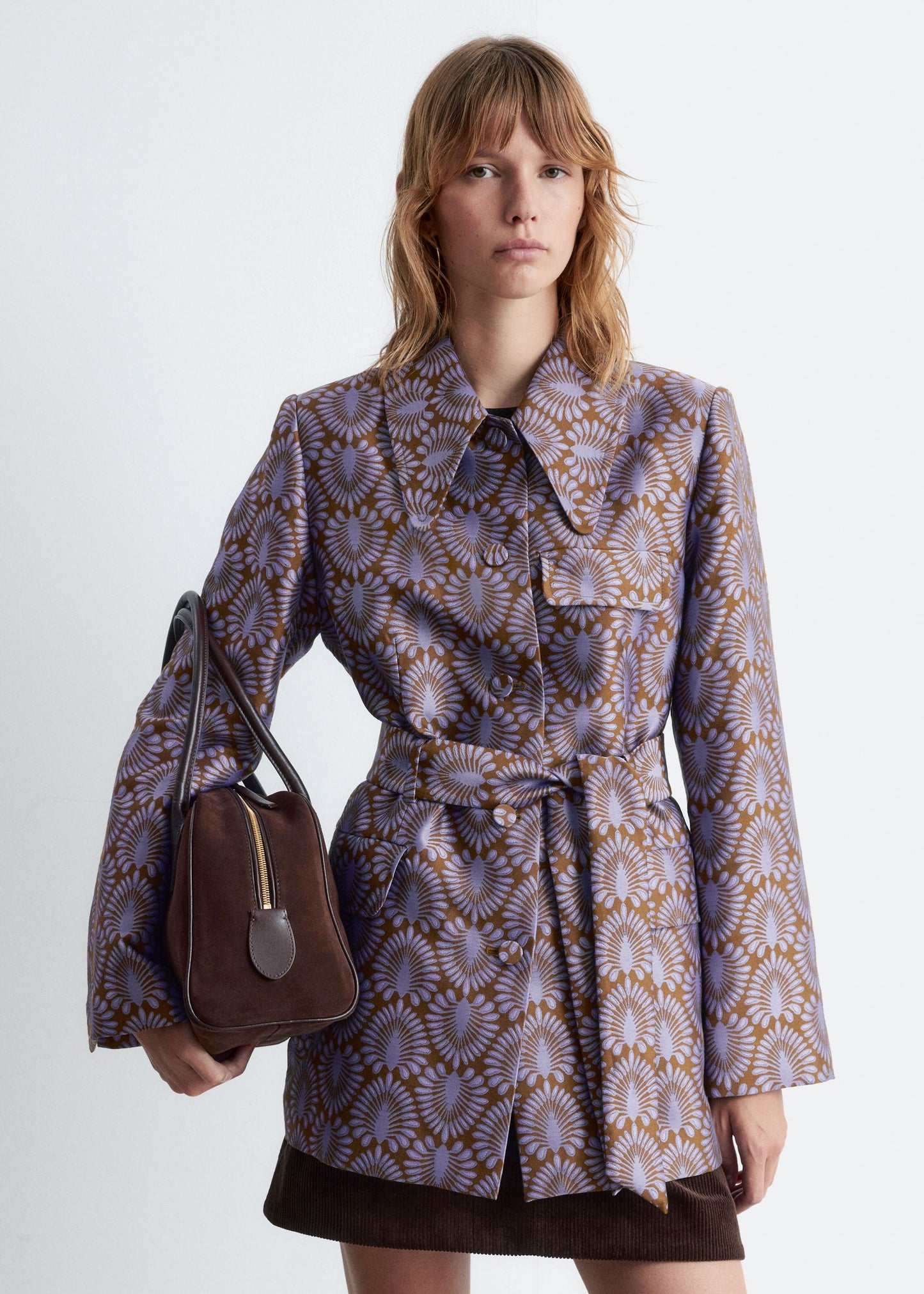 Tie-Belt Jacquard Blazer