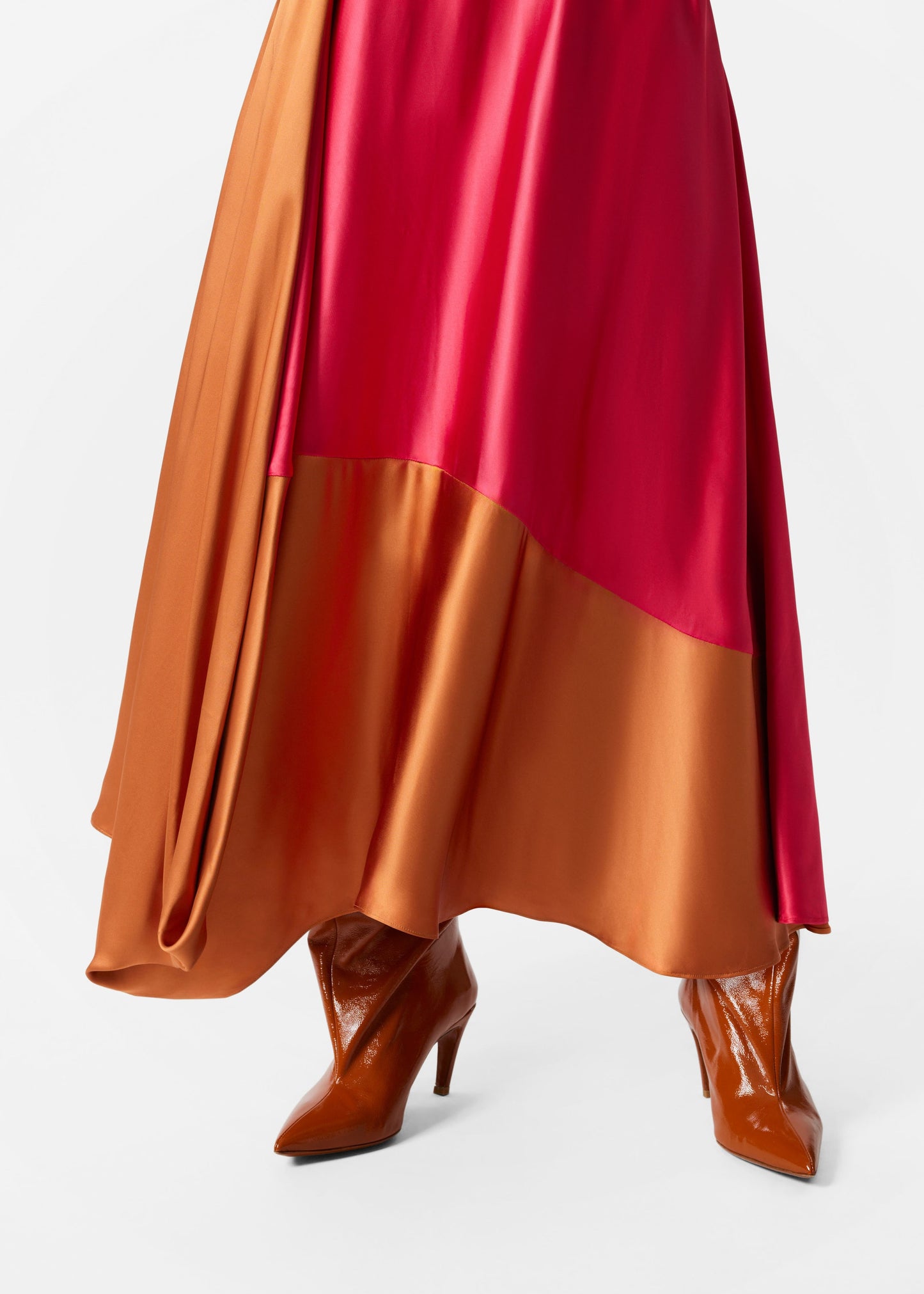 Colour-Block Satin Midi Skirt