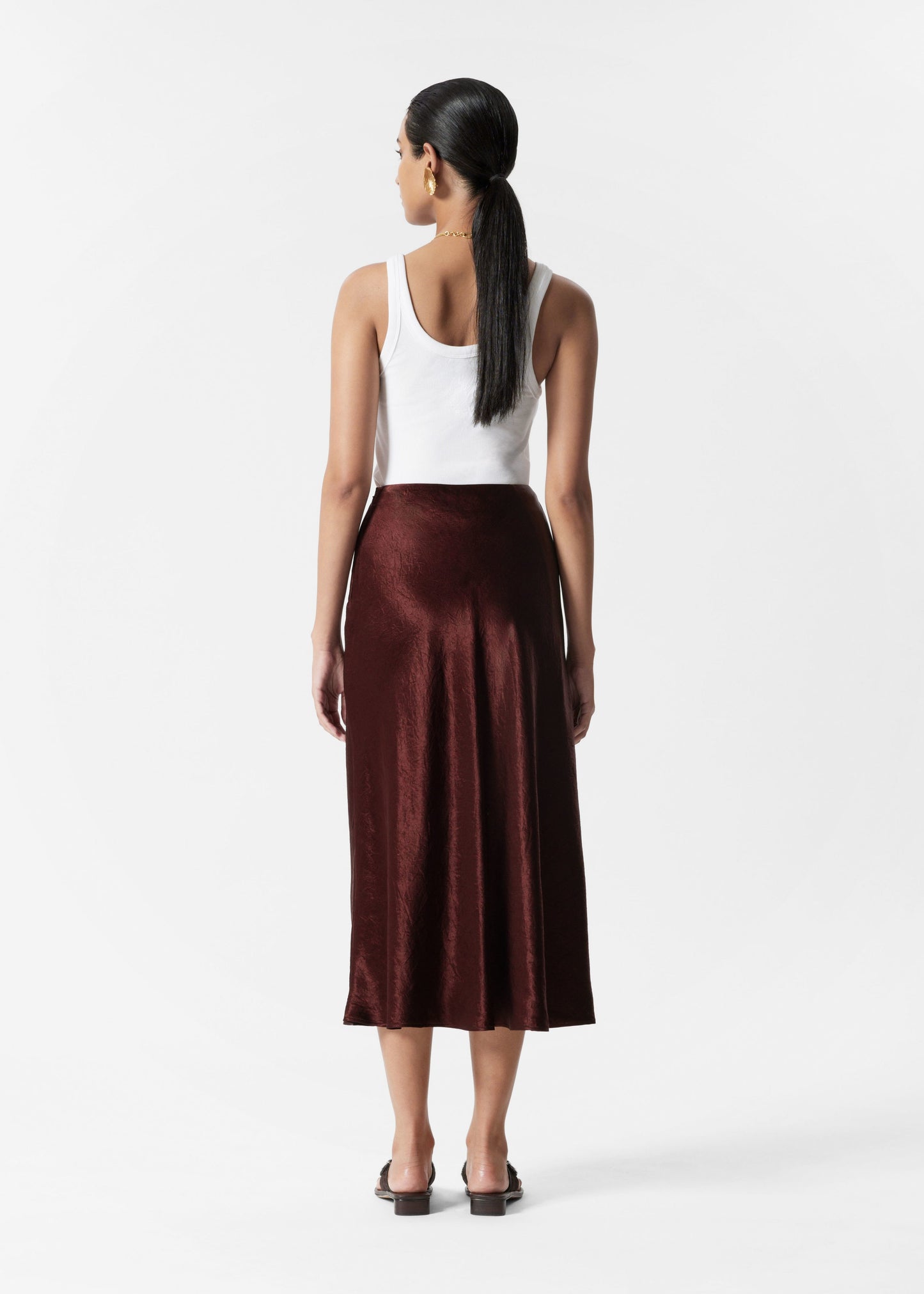 Drawstring Satin Midi Skirt