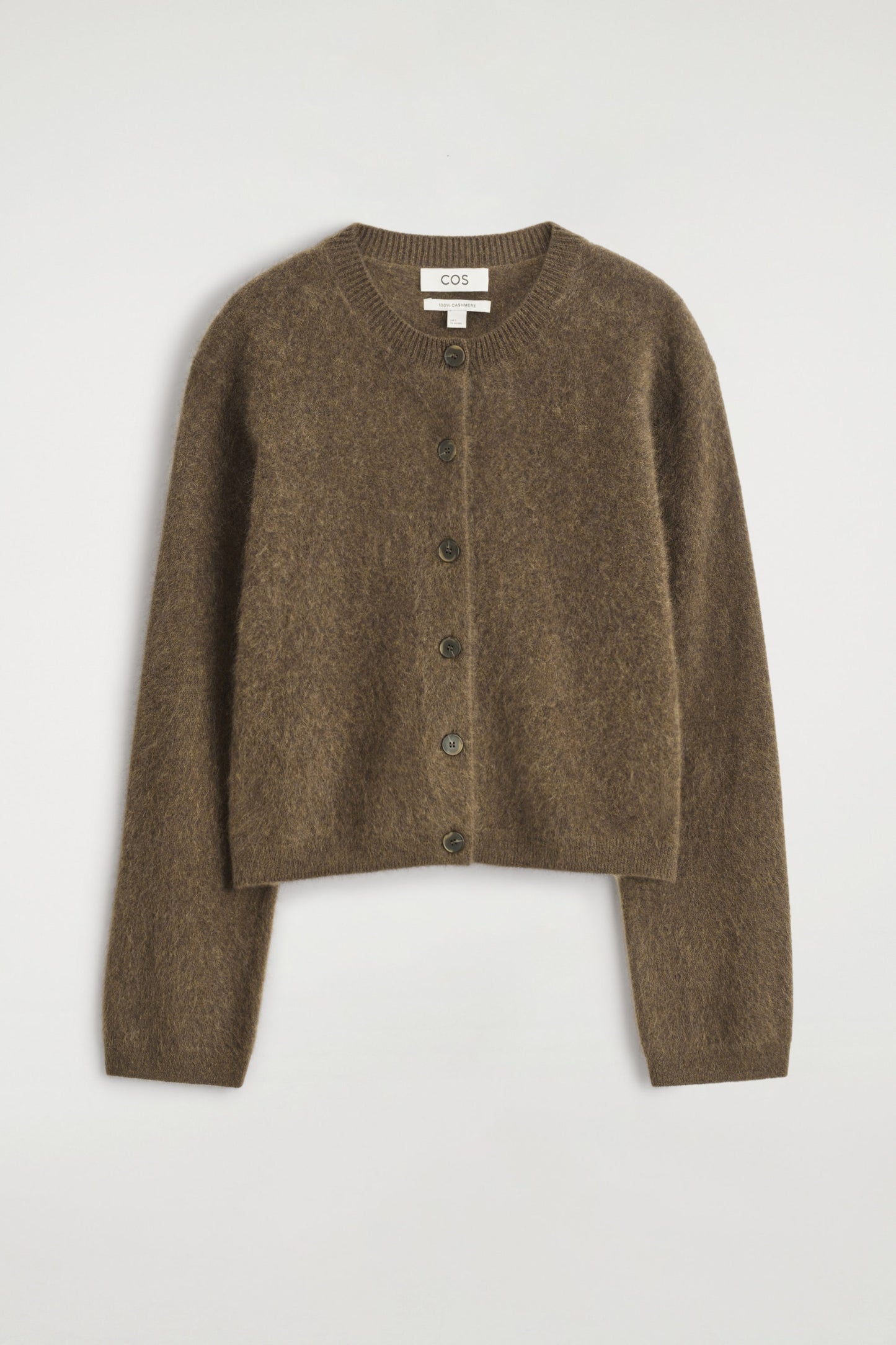 Brushed-Cashmere Crew-Neck Cardigan