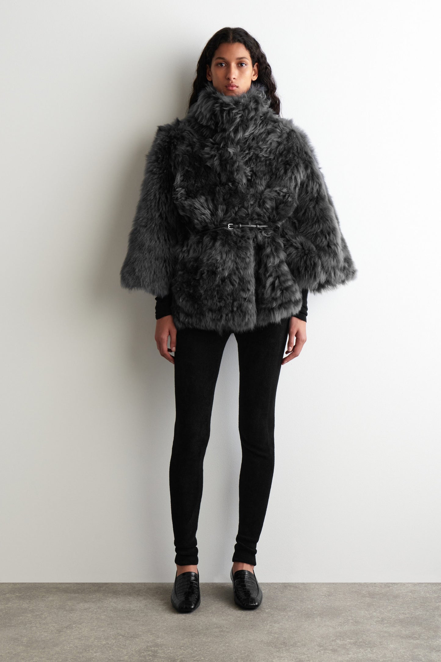 Funnel-Neck Shearling Jacket