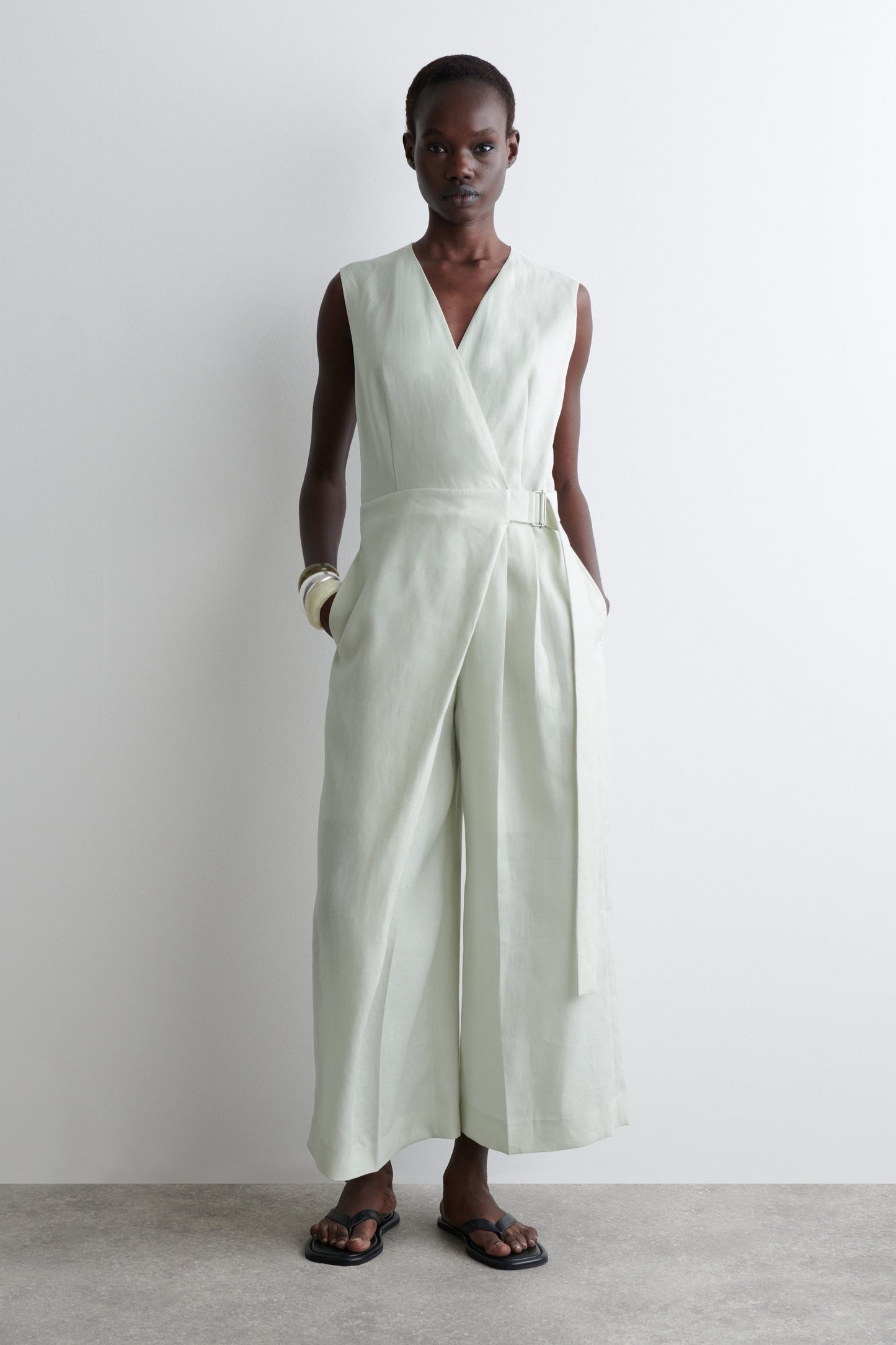 Wrap-Front Linen Jumpsuit