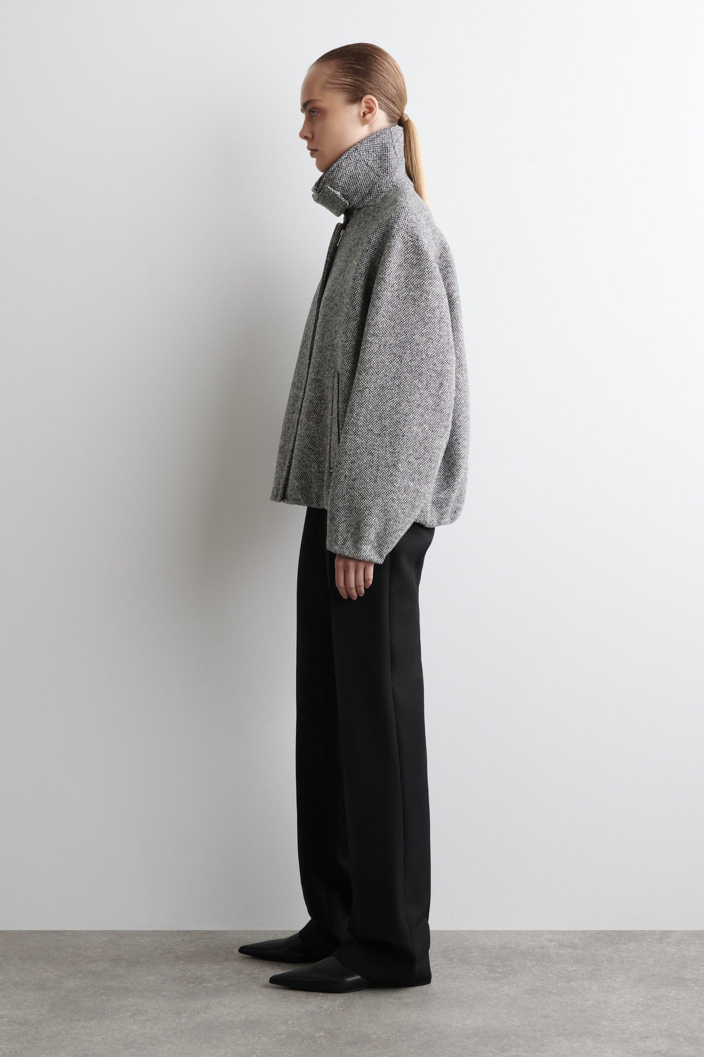 Wool-Tweed Funnel-Neck Jacket