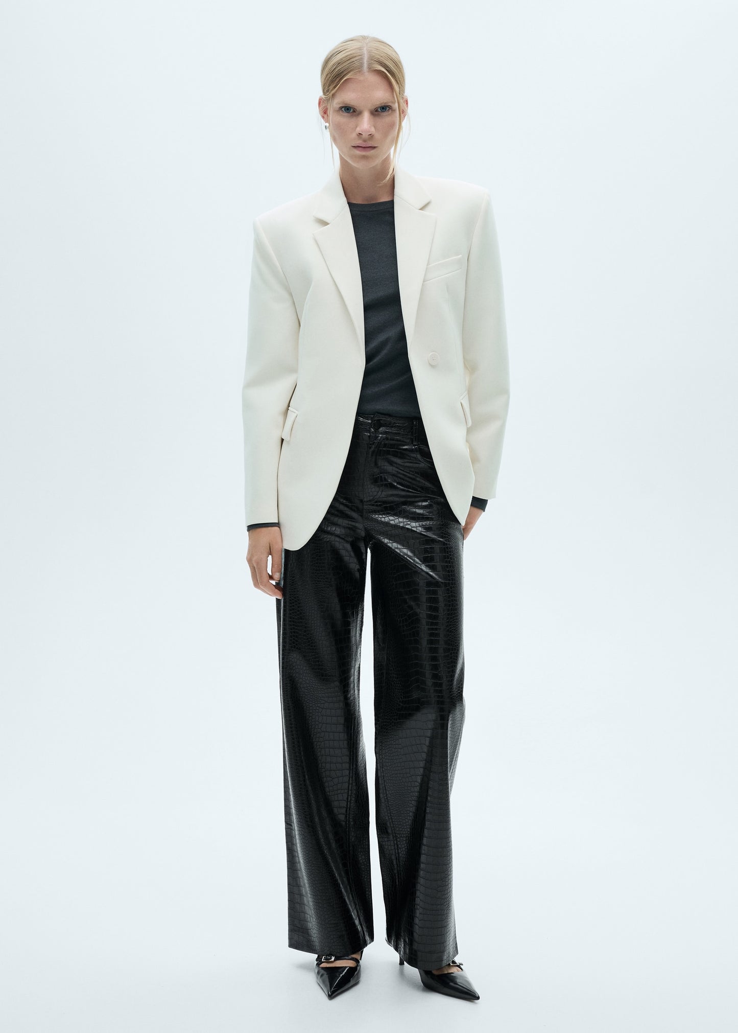 Straight snakeskin-effect trousers