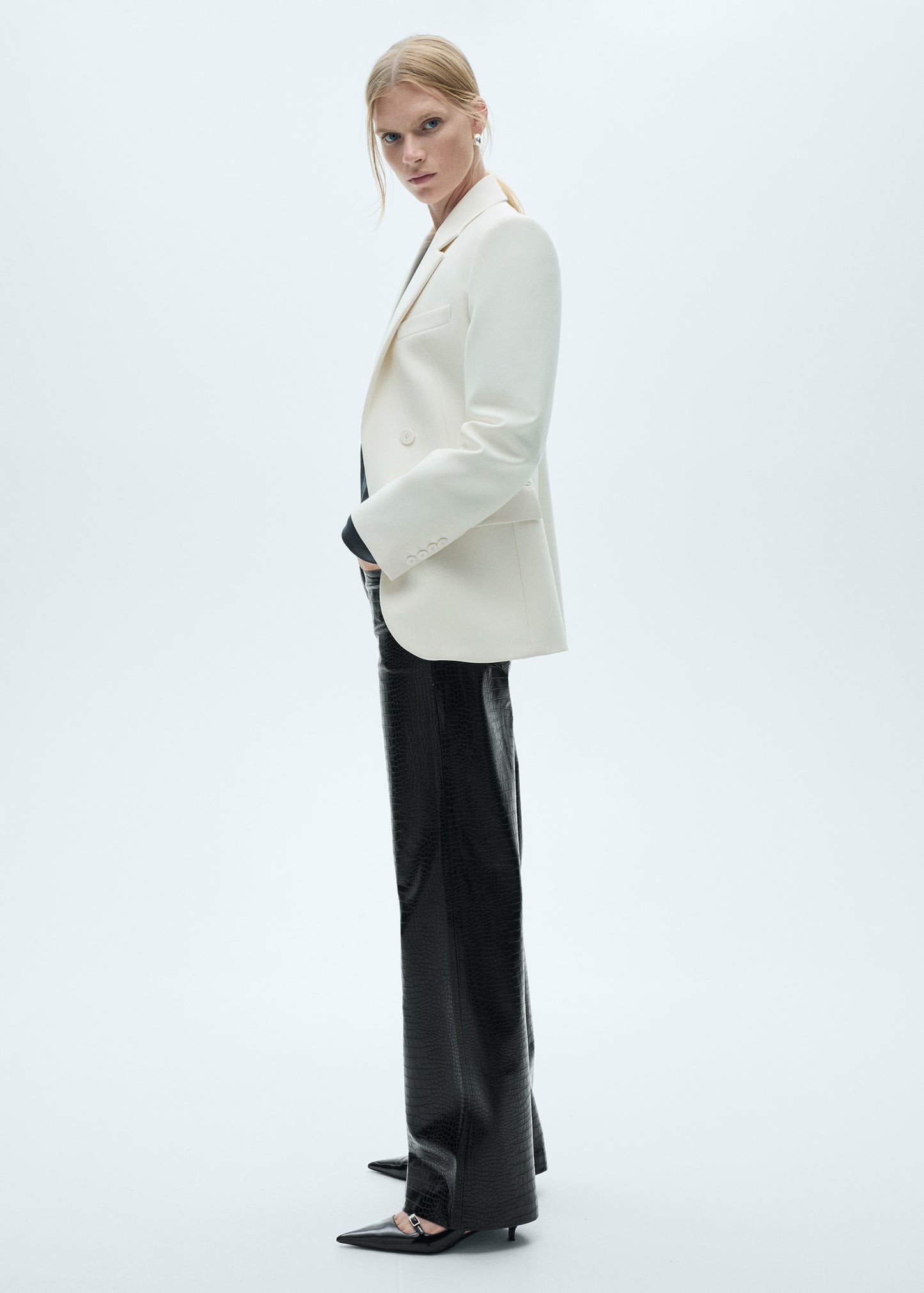 Straight snakeskin-effect trousers