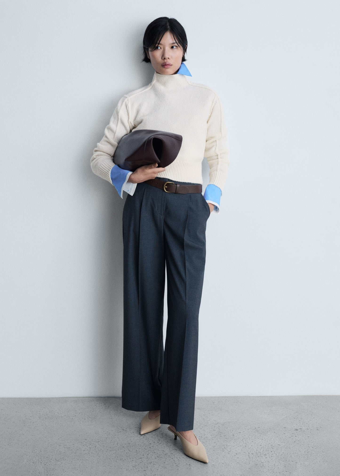 Perkins-neck sweater with seams
