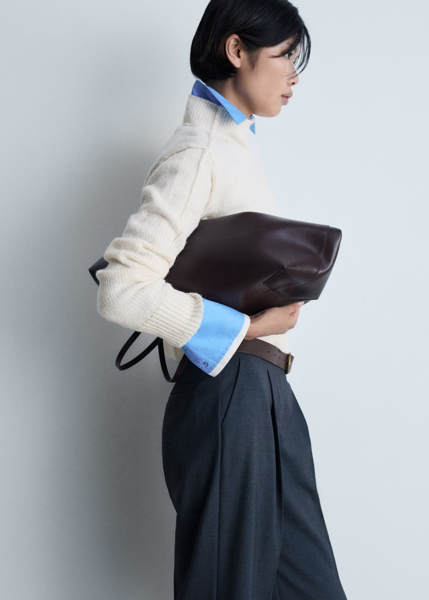 Perkins-neck sweater with seams