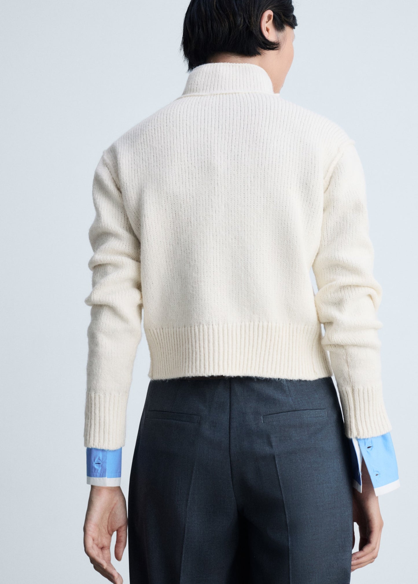 Perkins-neck sweater with seams