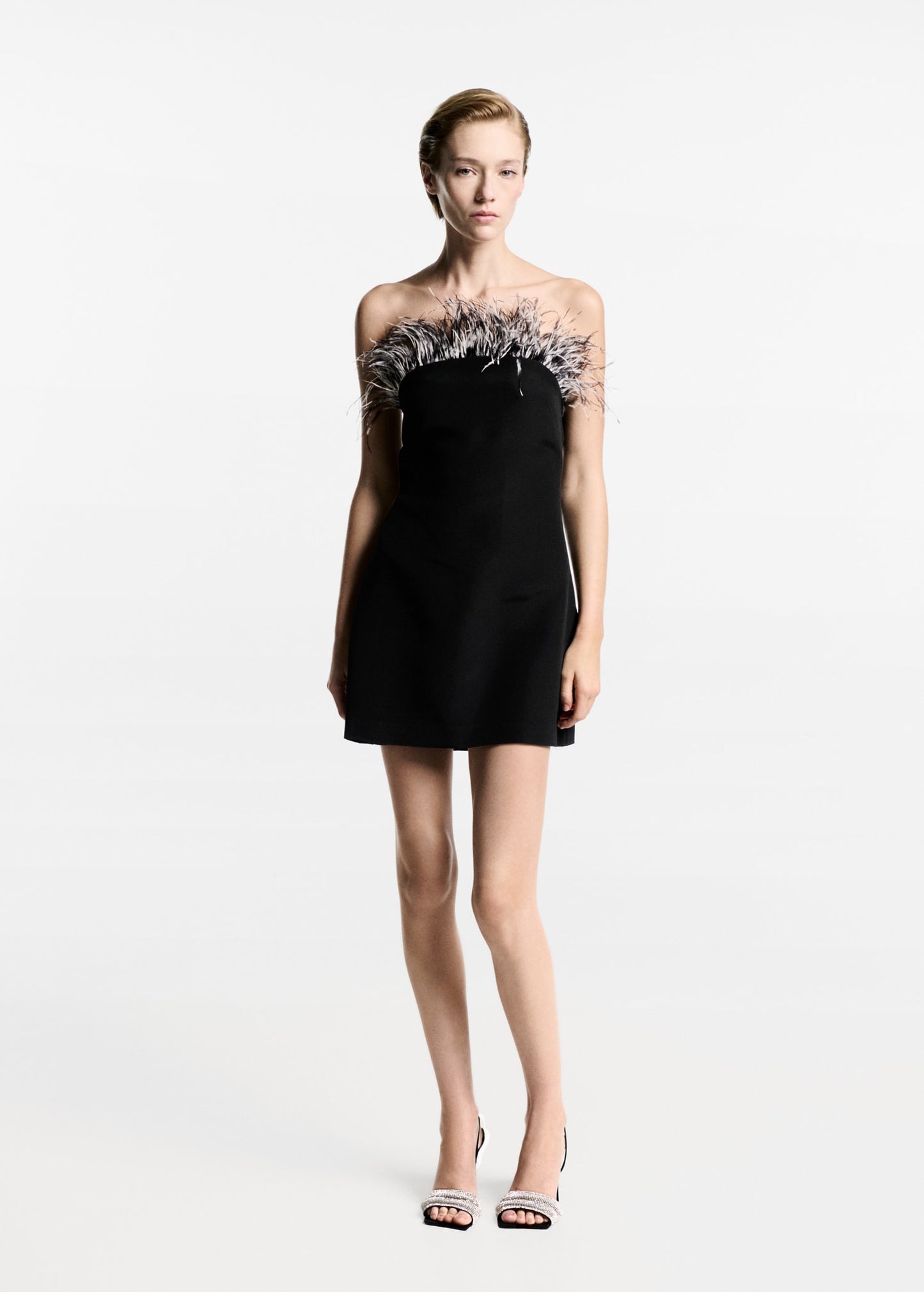 Strapless dress with feather detail
