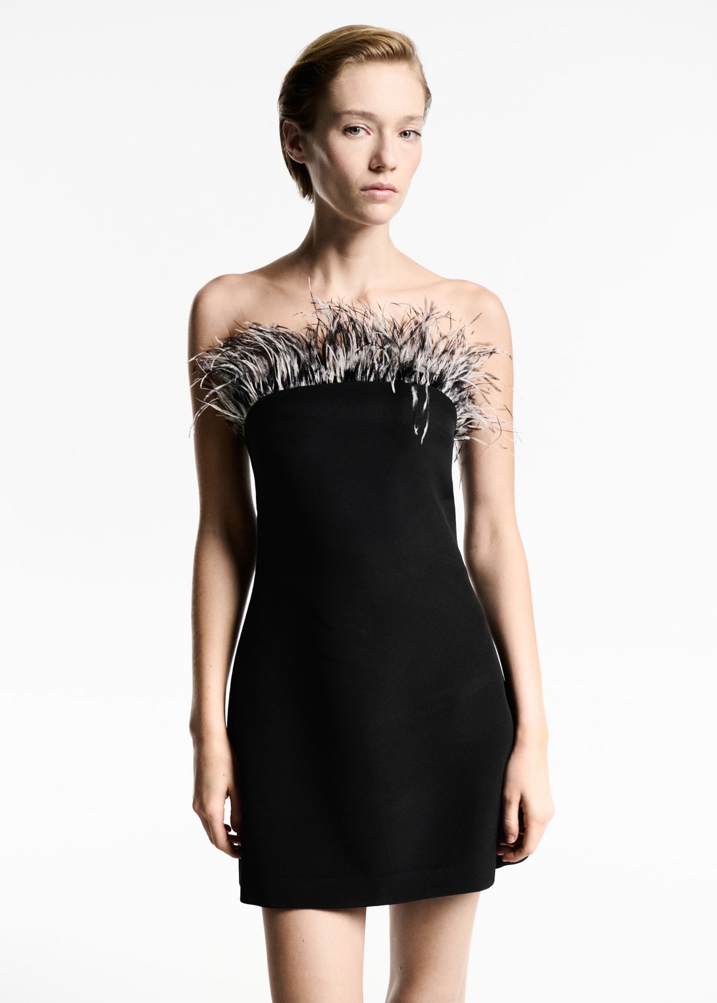 Strapless dress with feather detail