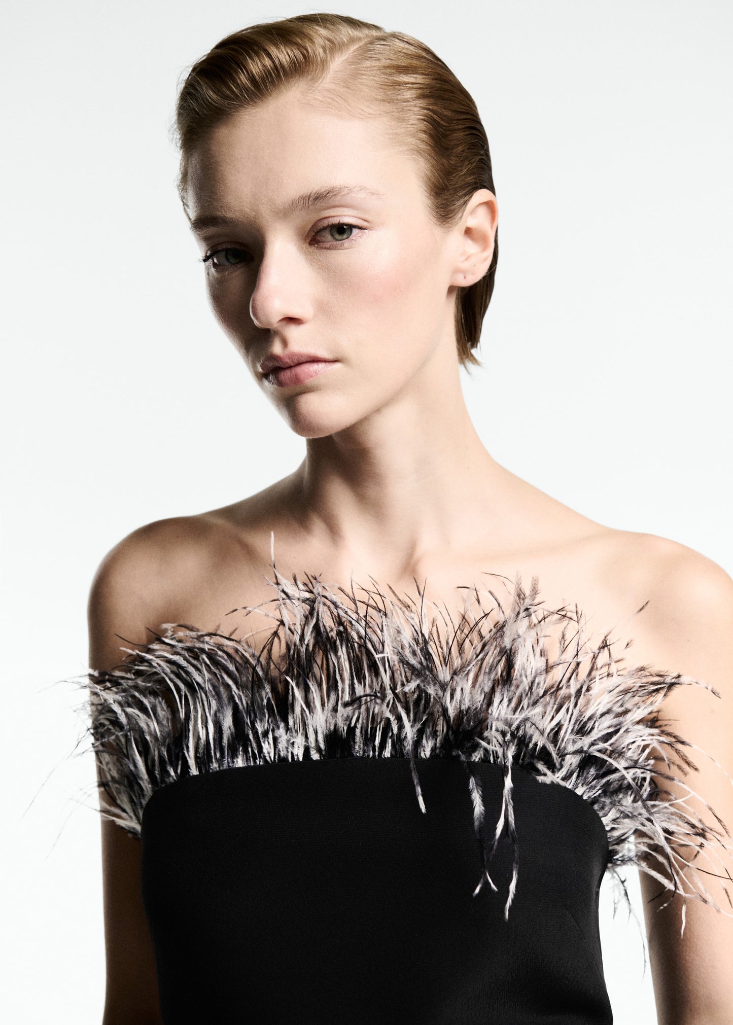 Strapless dress with feather detail