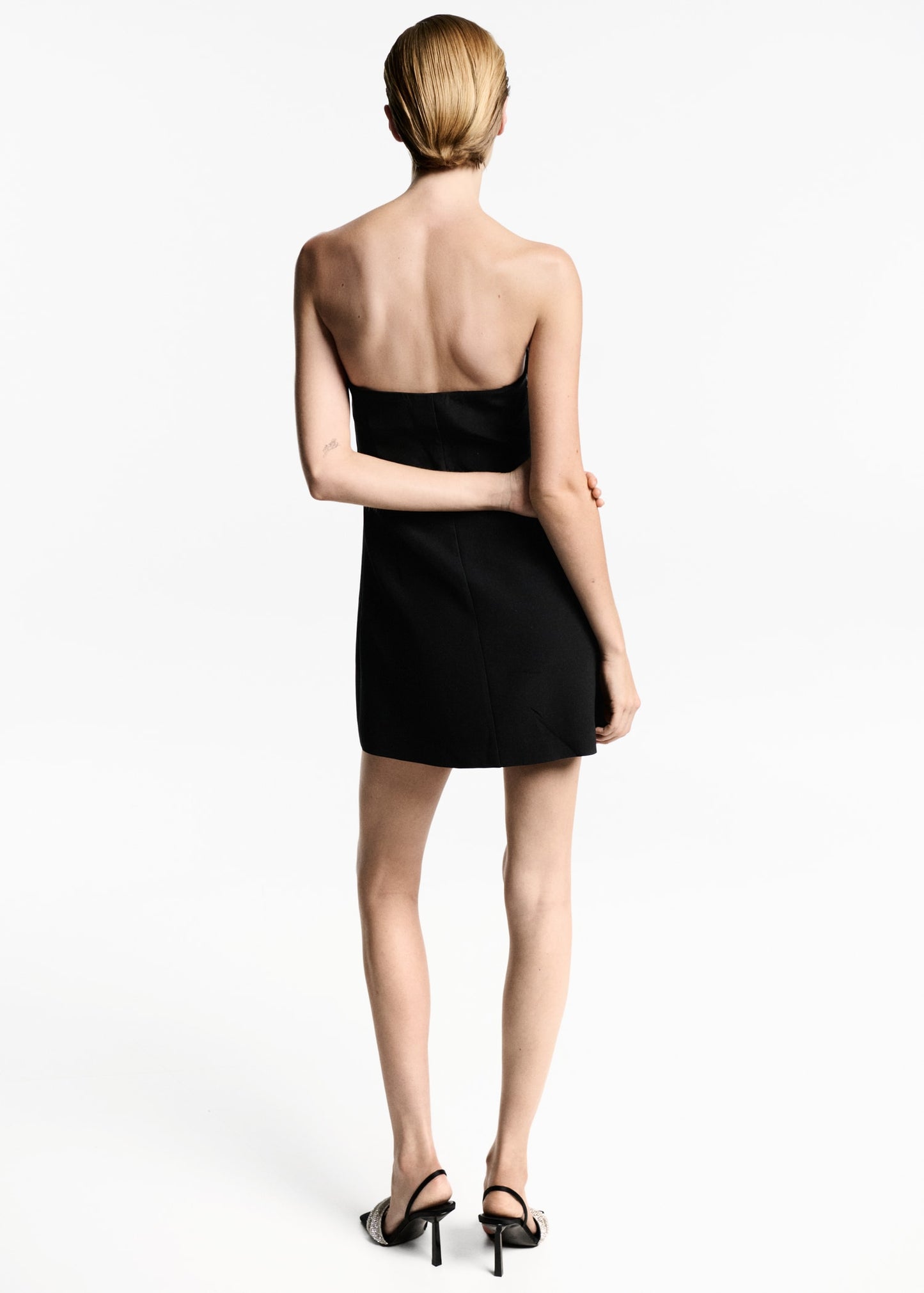 Strapless dress with feather detail