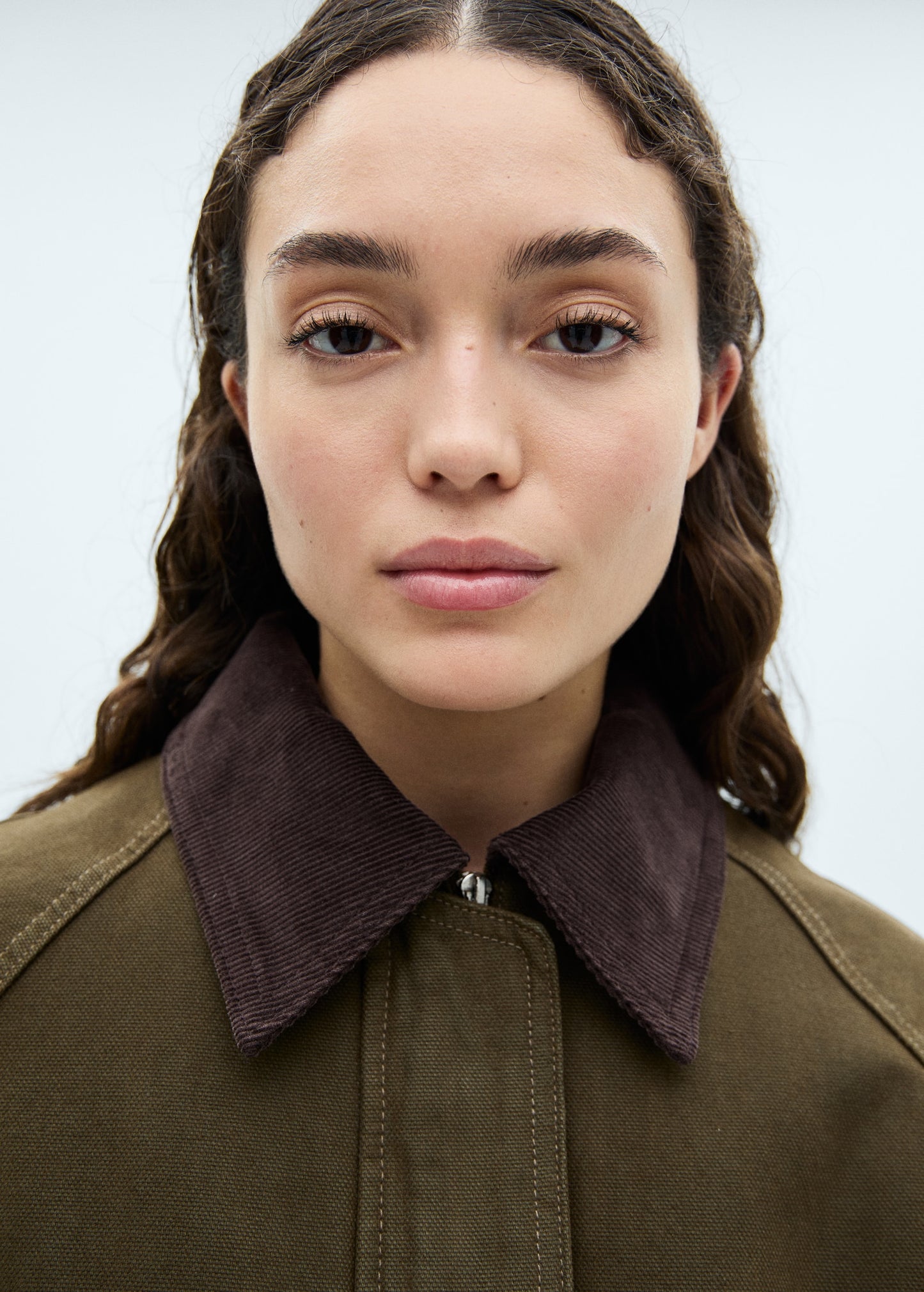 Denim parka with contrasting collar