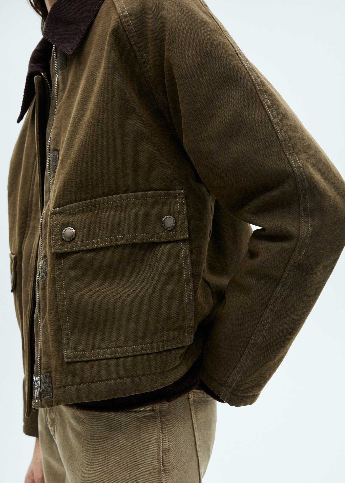 Denim parka with contrasting collar