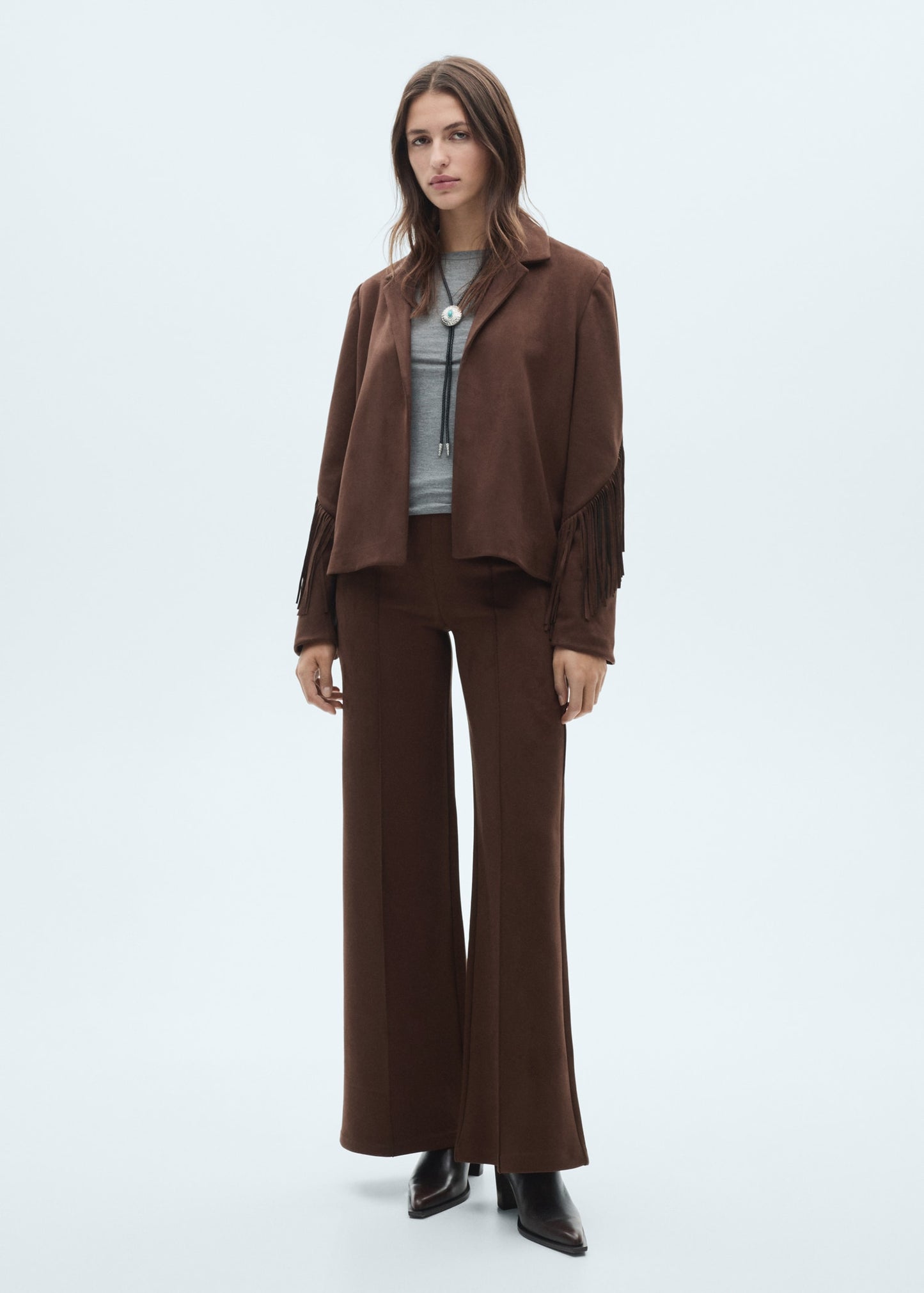 Wideleg leather-effect trousers