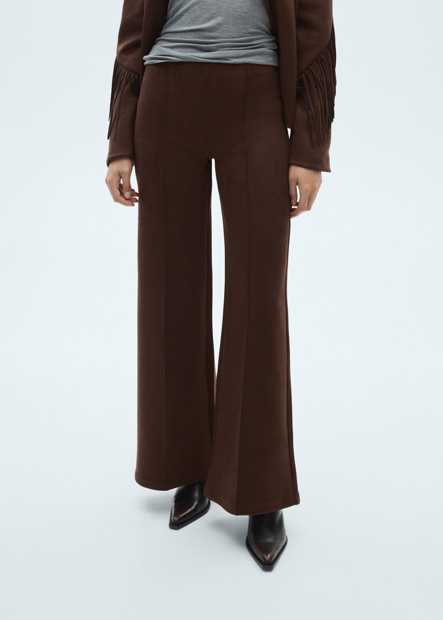 Wideleg leather-effect trousers
