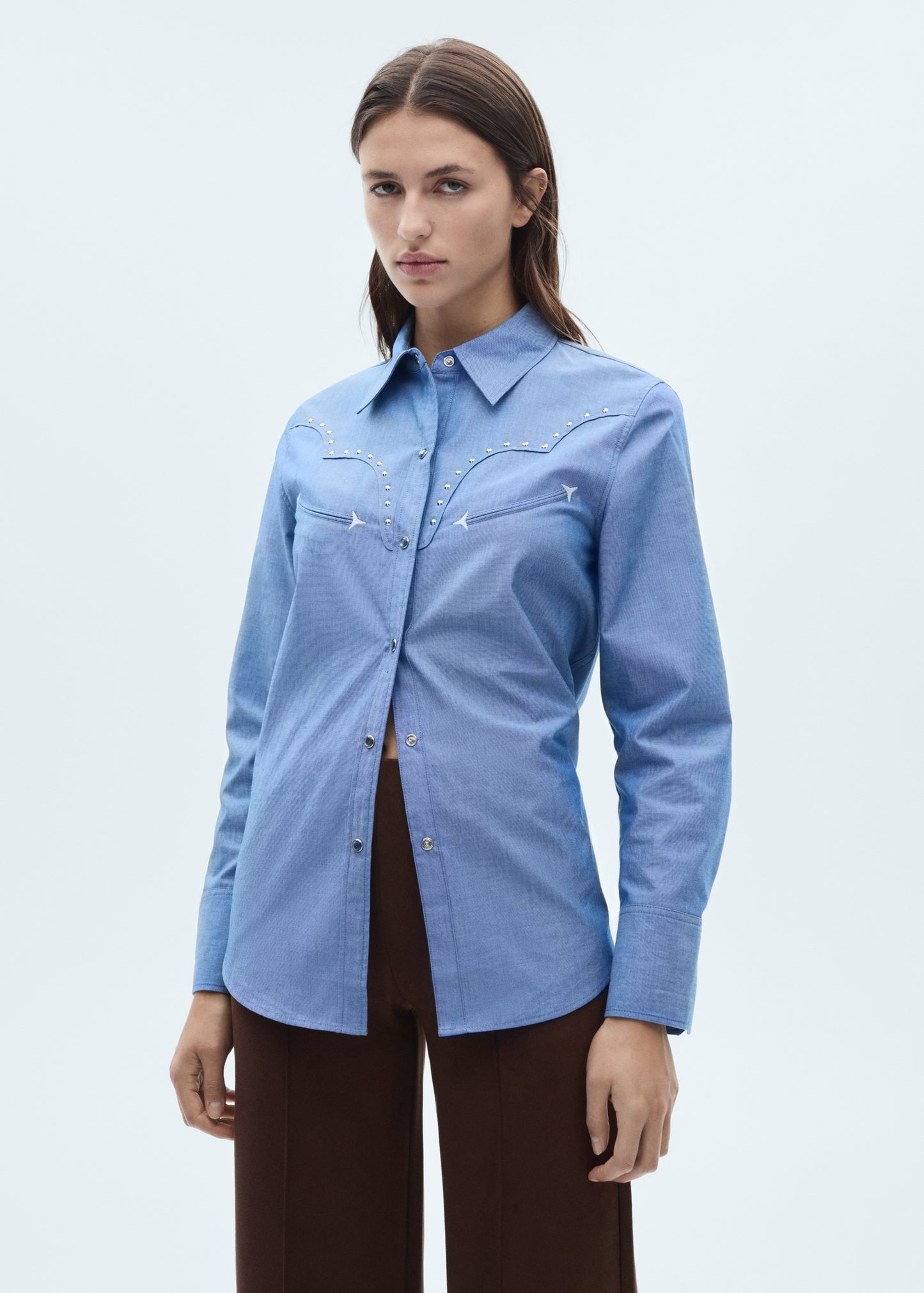 Wideleg leather-effect trousers