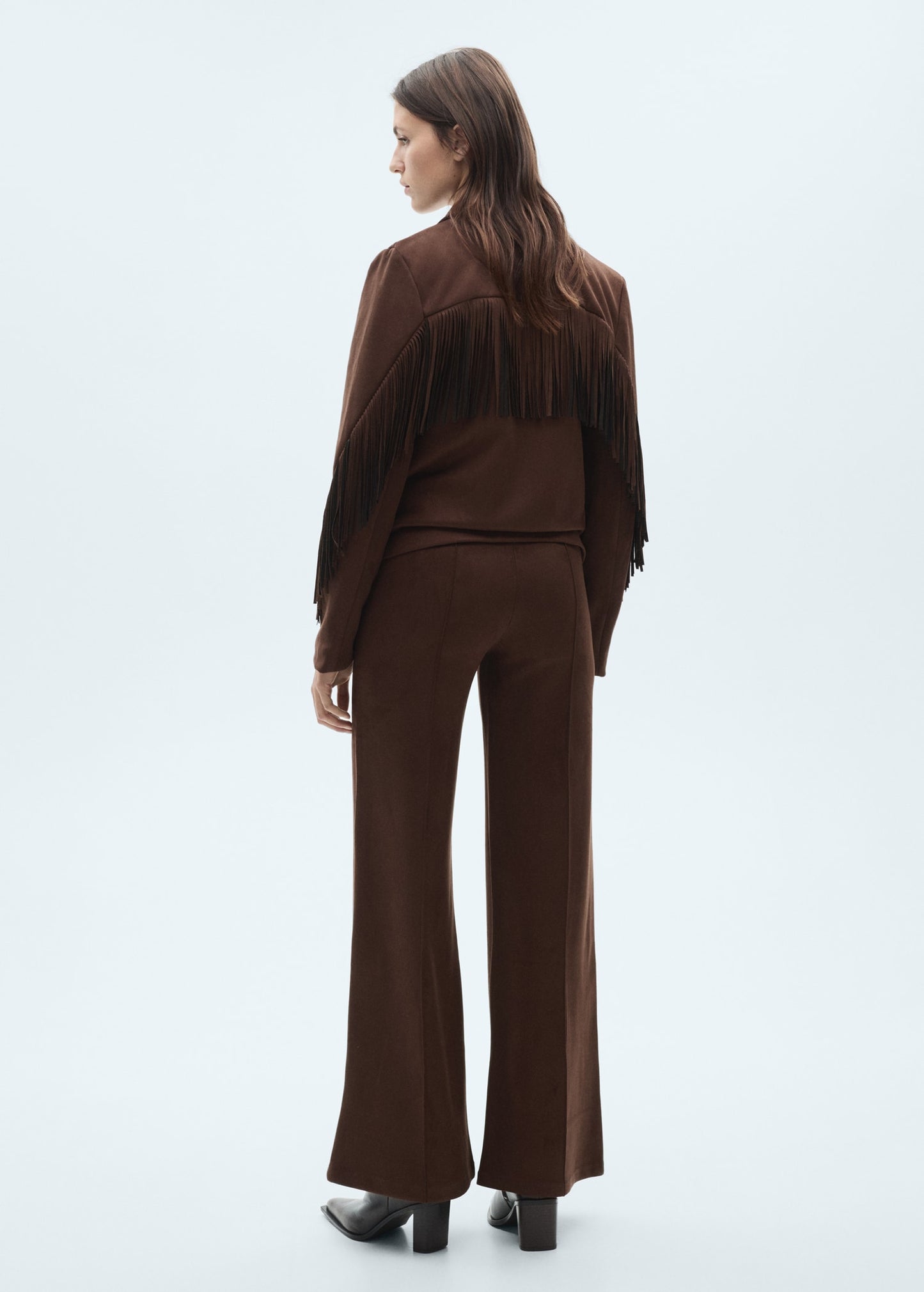Wideleg leather-effect trousers