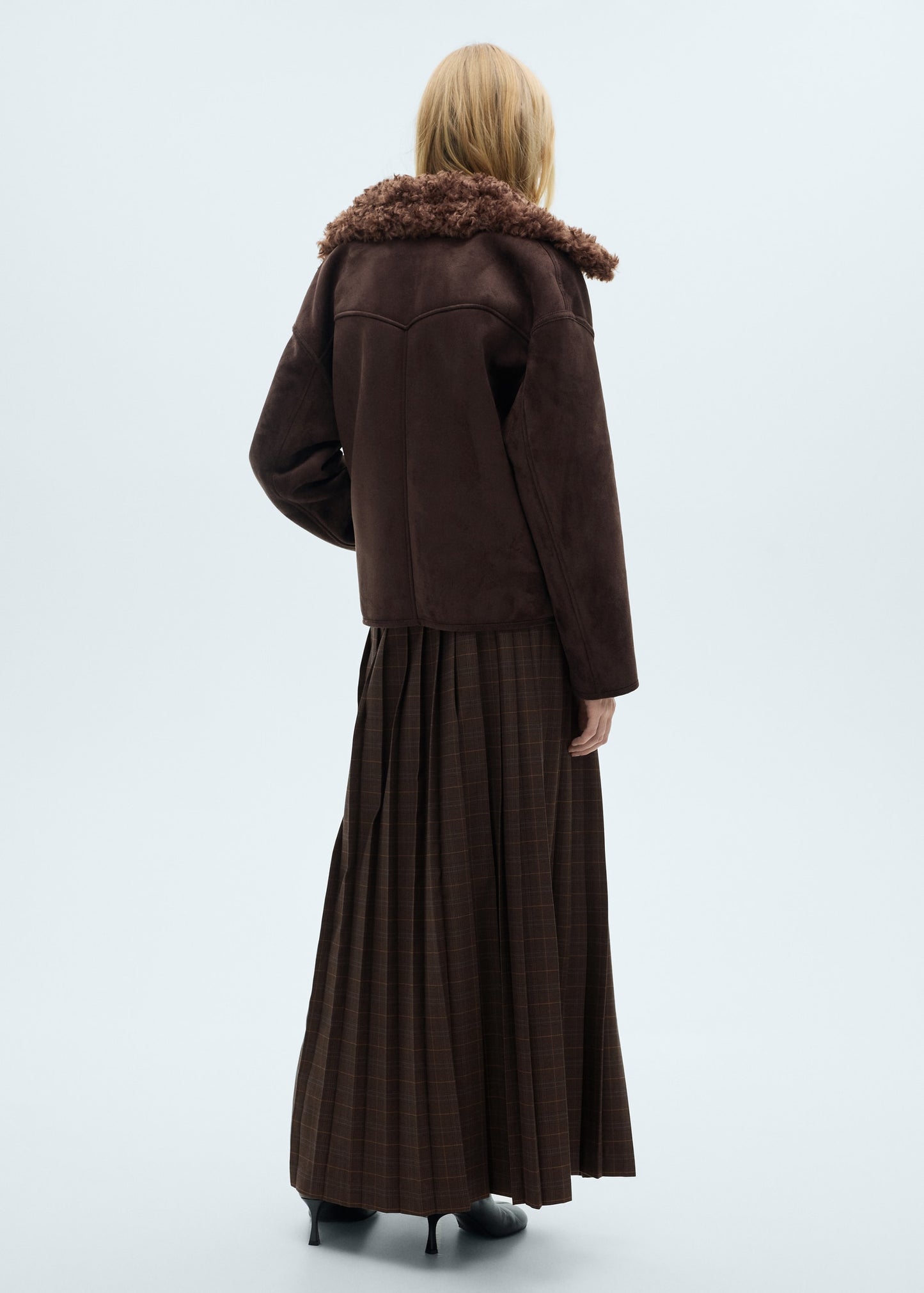 Pleated check midi skirt