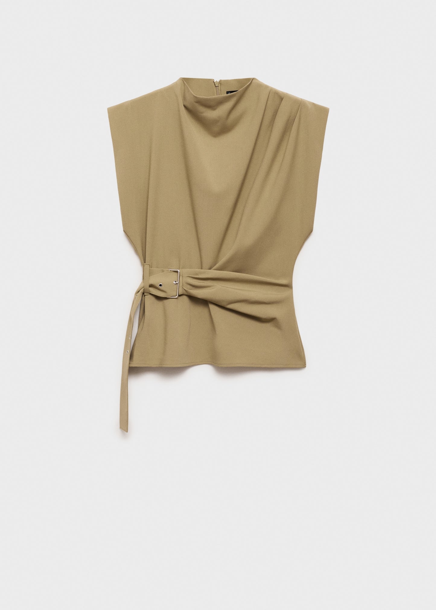 Blouse with shoulder pads and belt