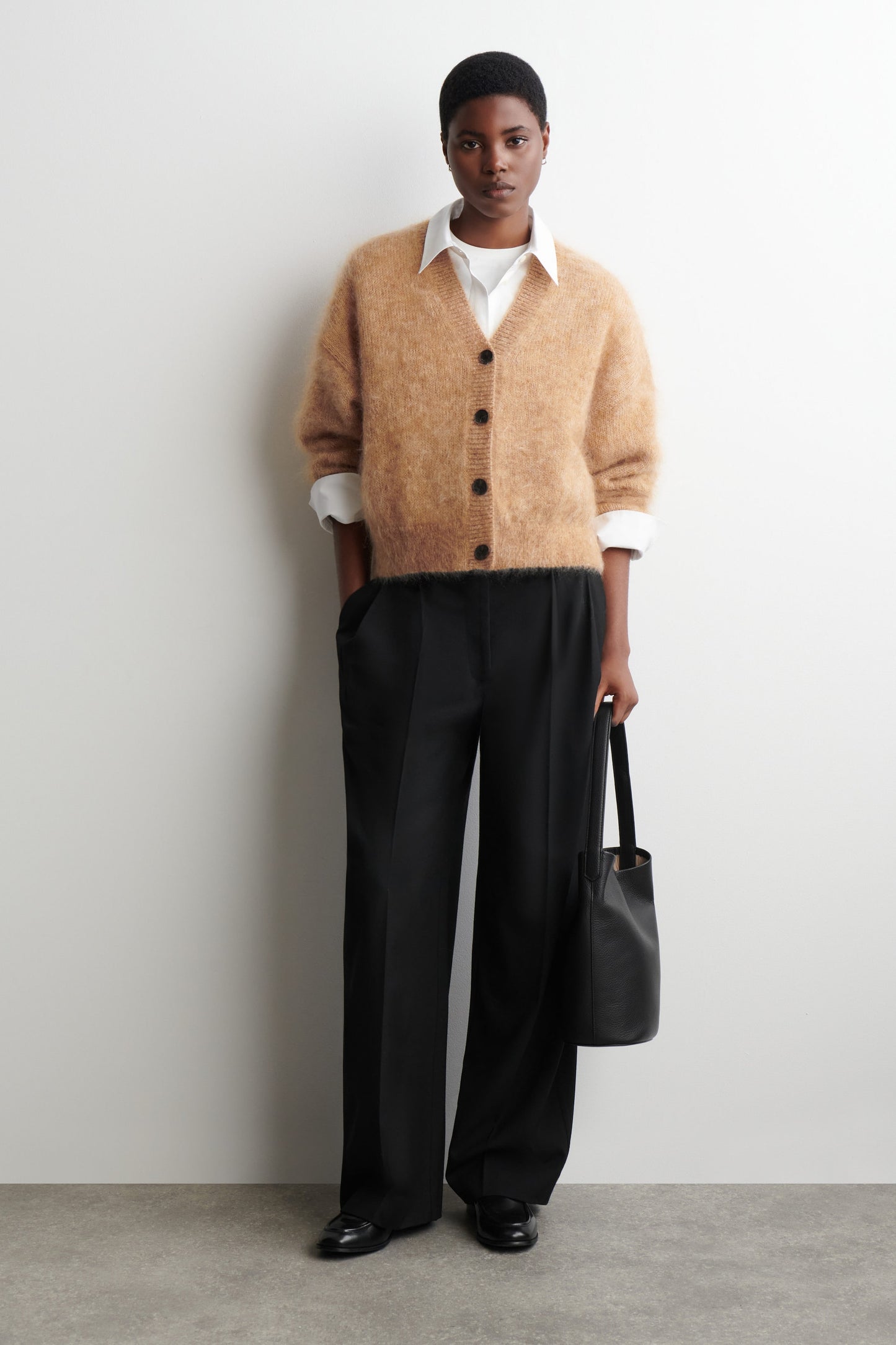 Mohair-Wool V-Neck Cardigan