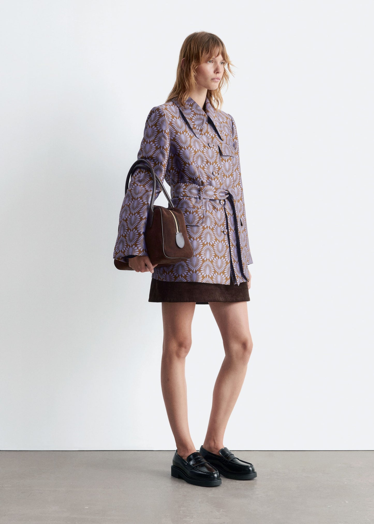 Tie-Belt Jacquard Blazer
