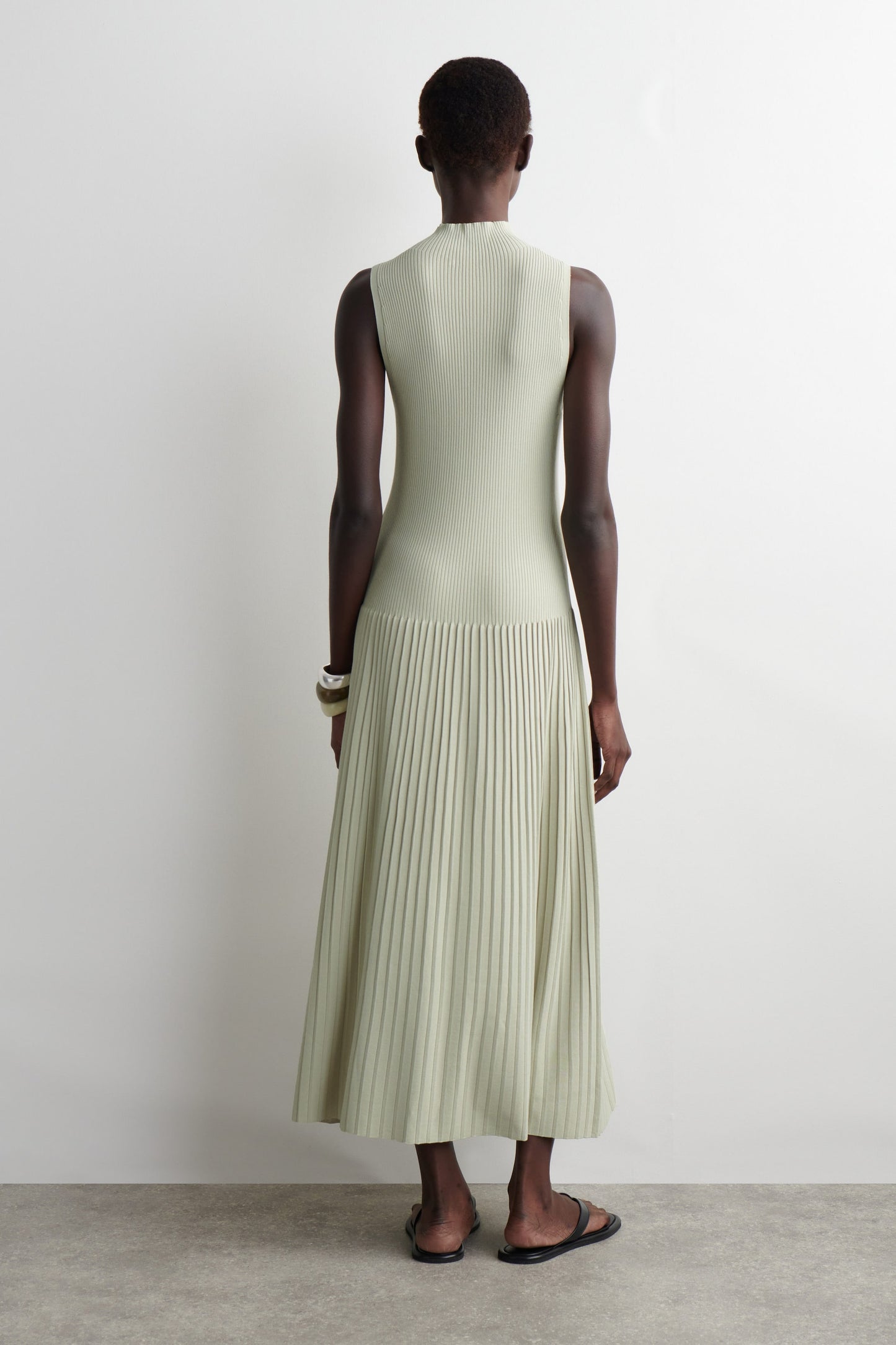 Pleated High-Neck Maxi Dress