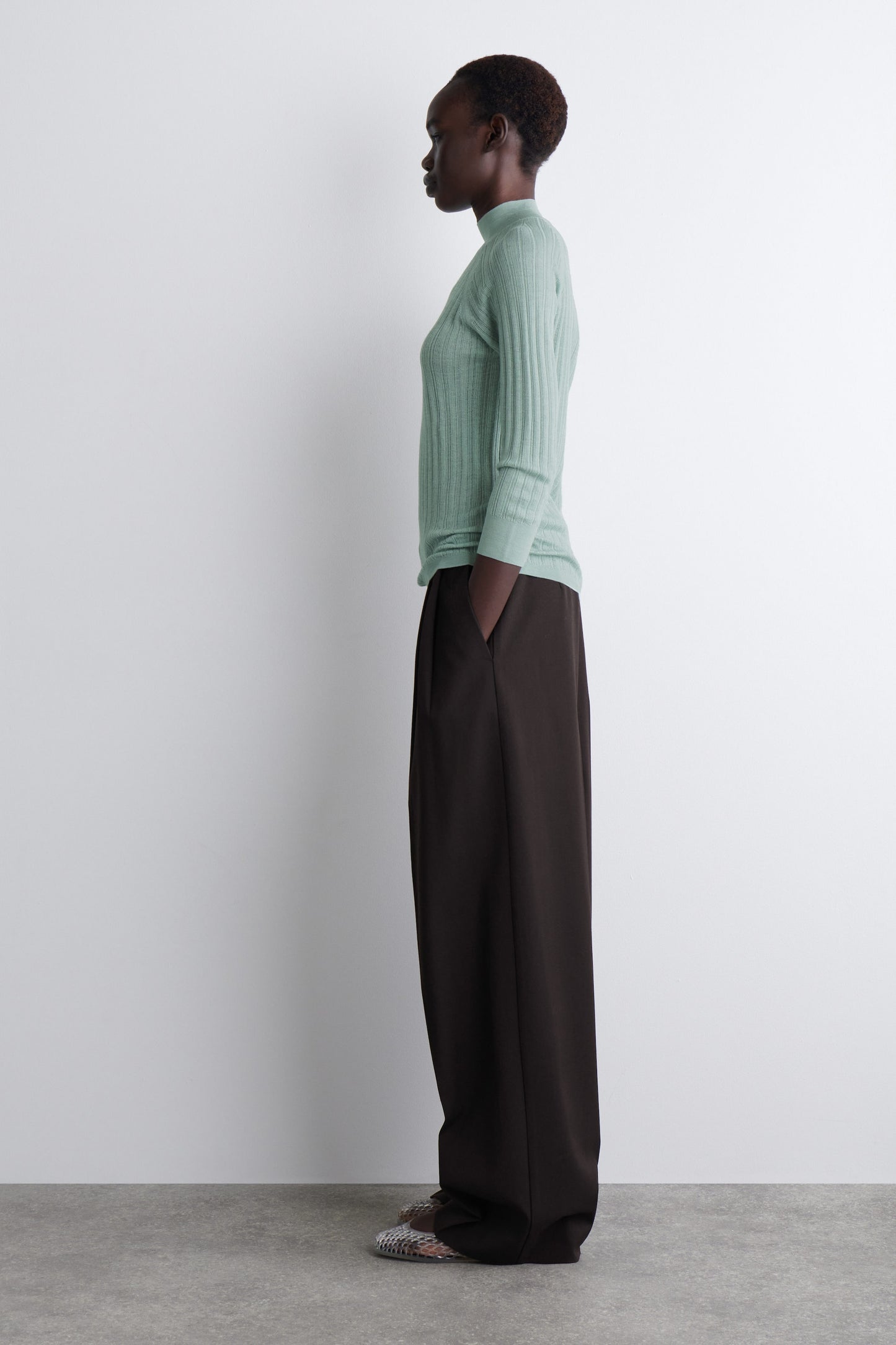 Sheer Ribbed-Knit Top