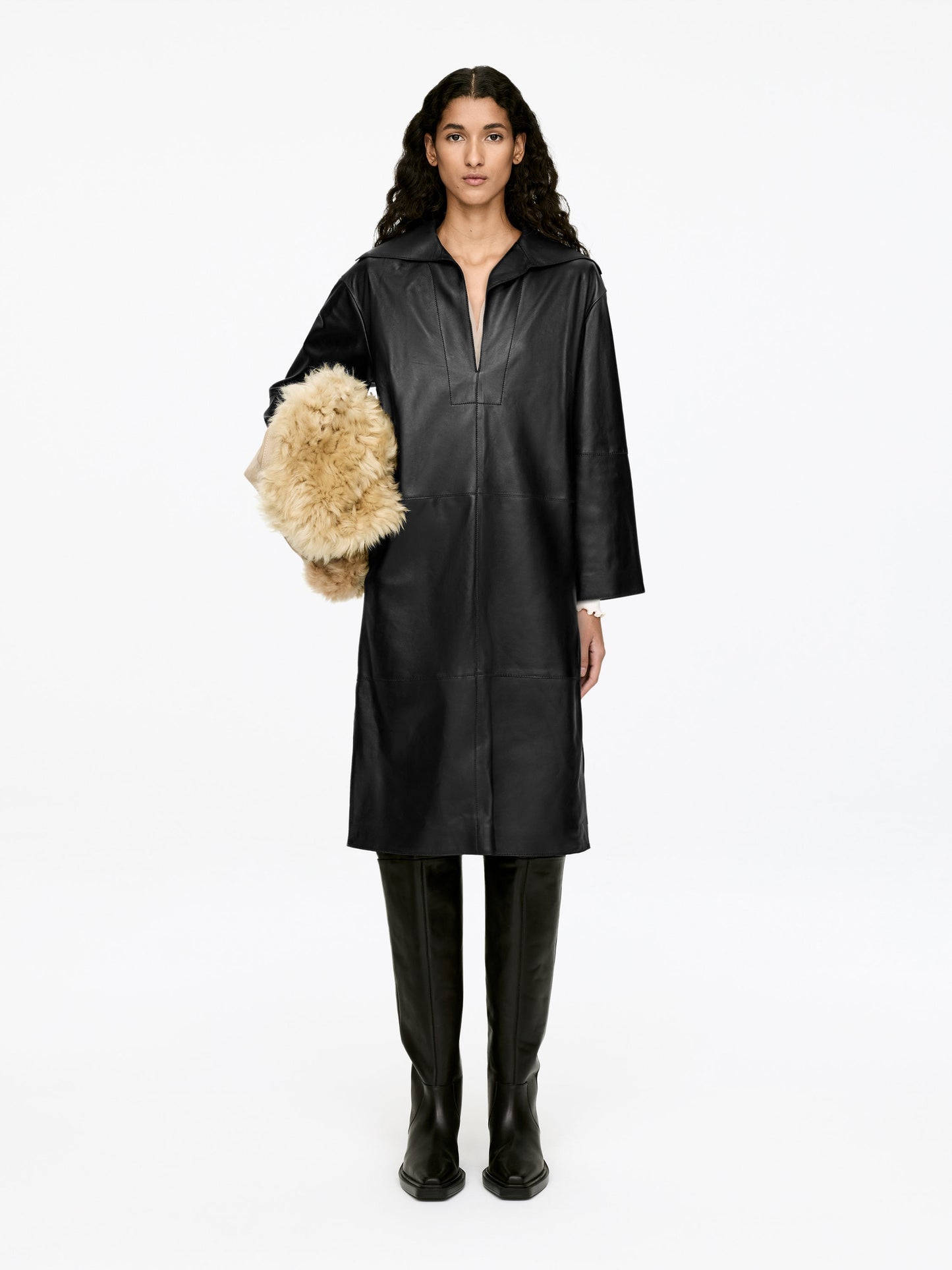 Open-Collar Leather Dress