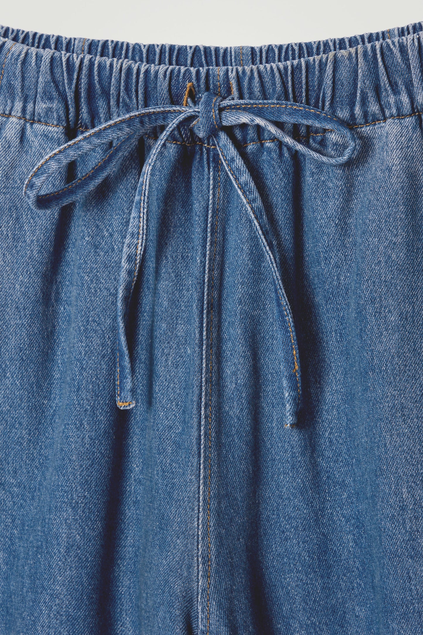 Barrel-Leg Denim Drawstring Trousers