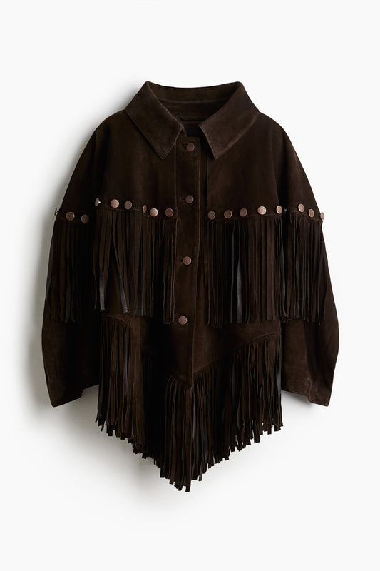Fringed suede cape jacket