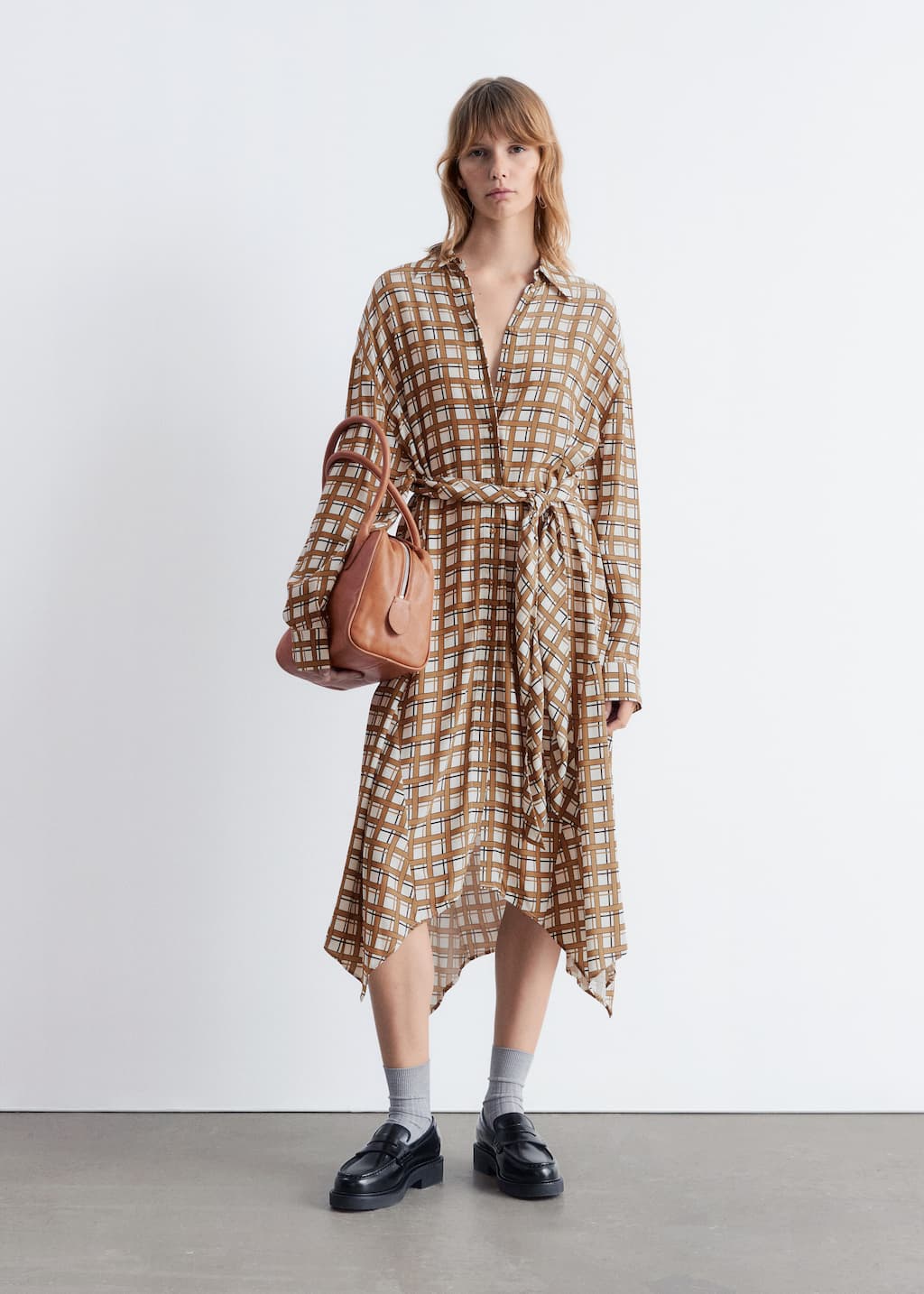 Tie-Detail Midi Shirt Dress
