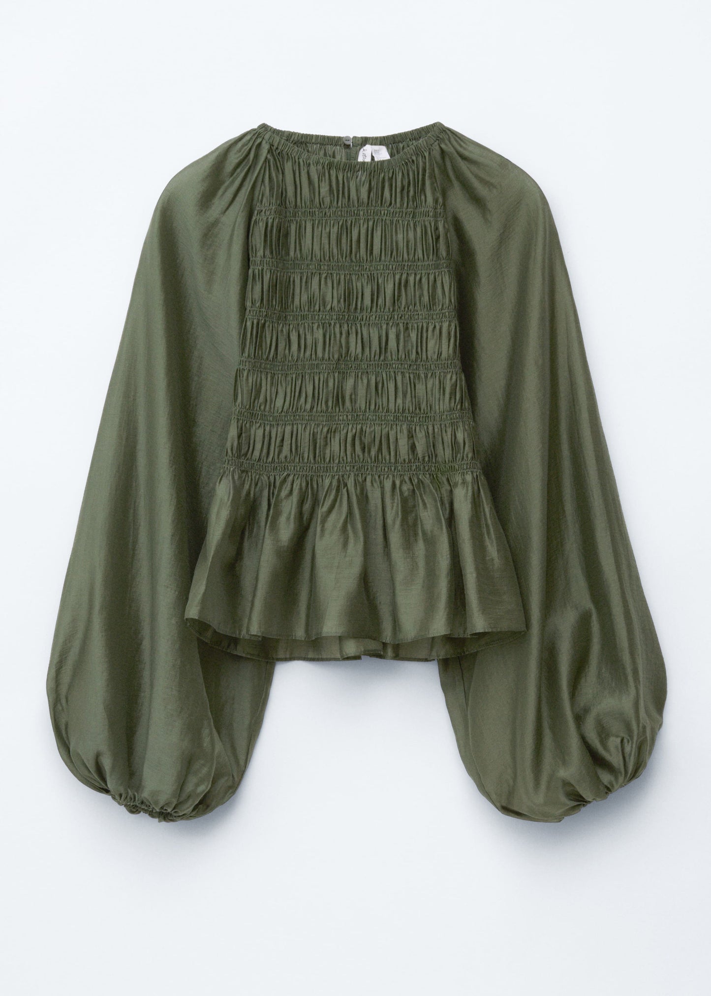 Balloon-sleeve Smocked Blouse