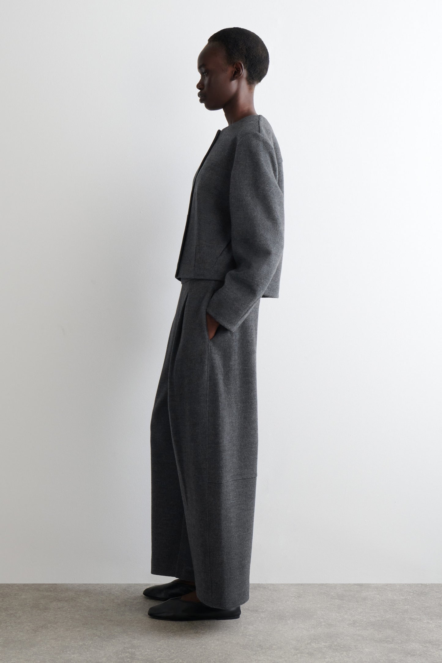Boiled-Wool Barrel-Leg Trousers