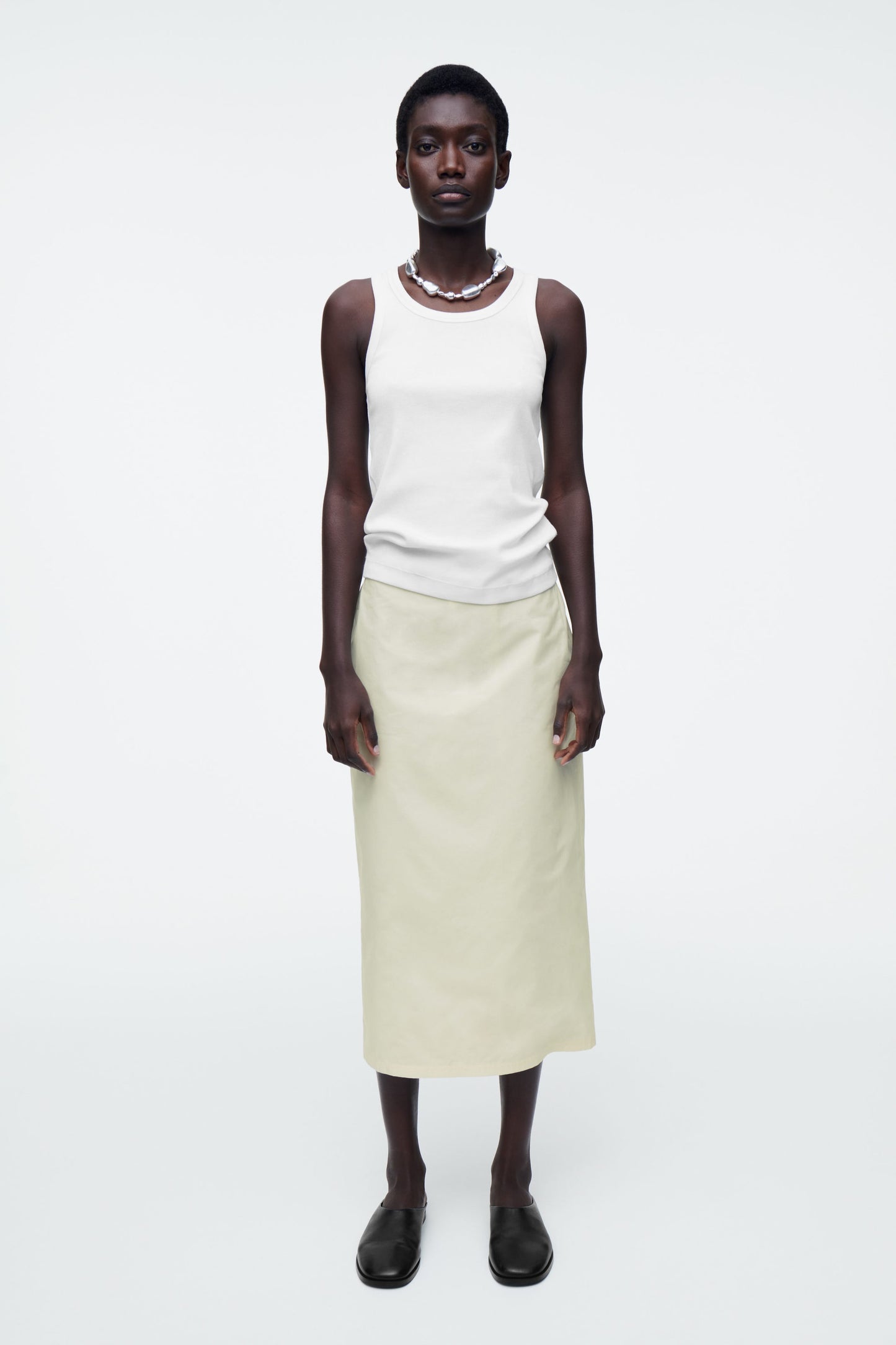 Cotton drawstring midi skirt