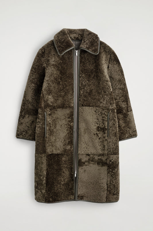 Leather-Bonded Shearling Coat