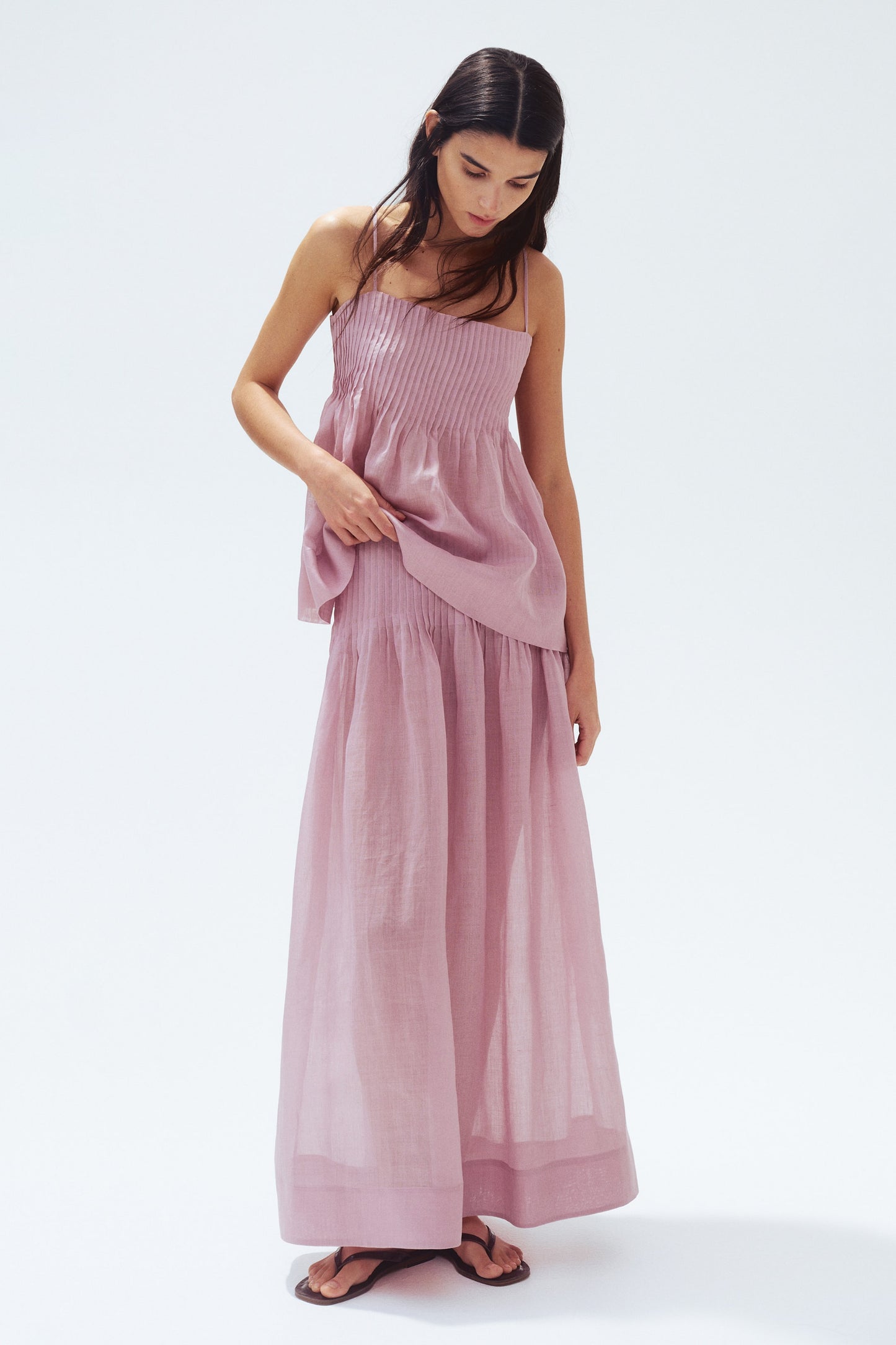 Pintucked ramie skirt