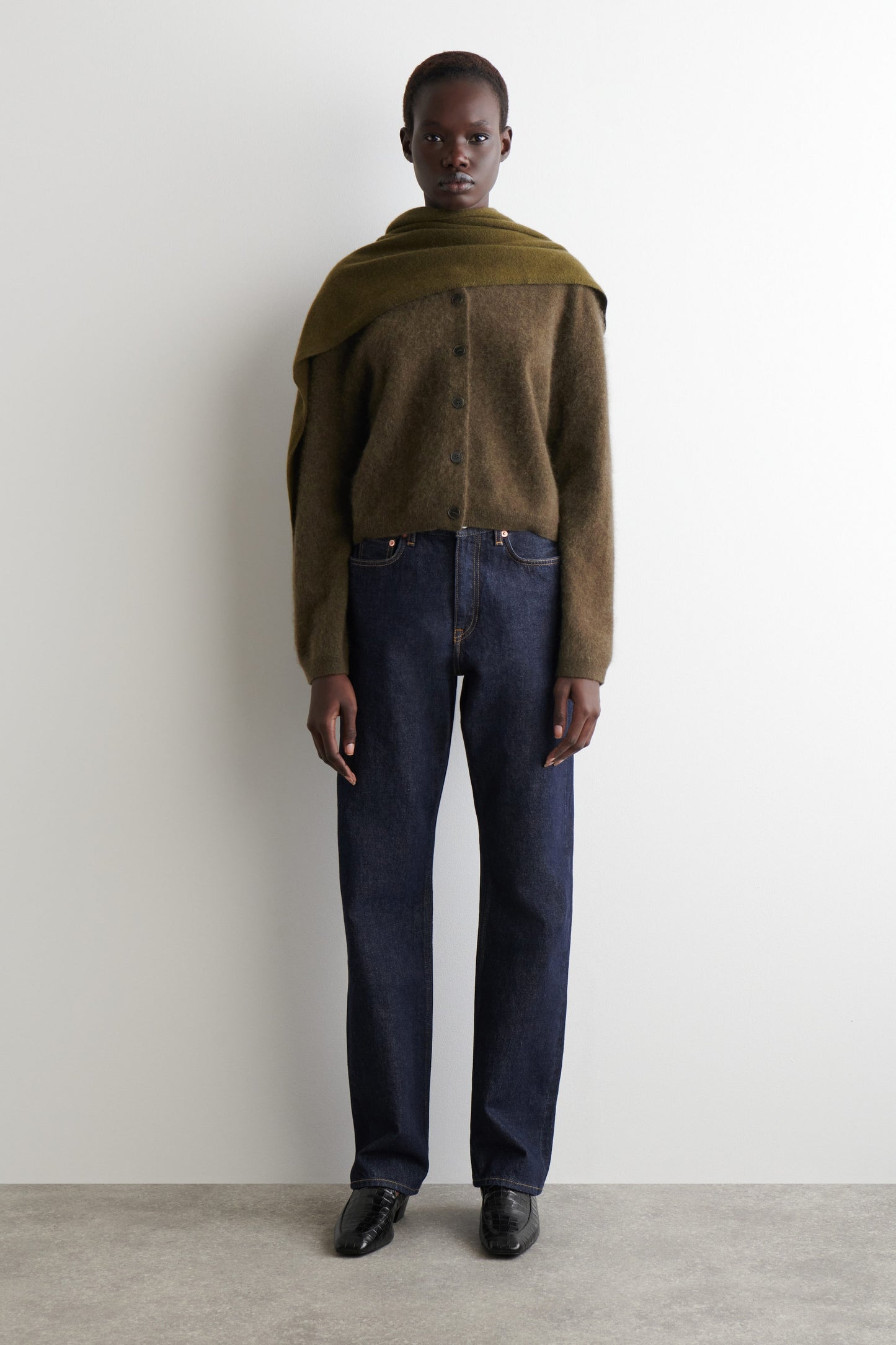 Brushed-Cashmere Crew-Neck Cardigan