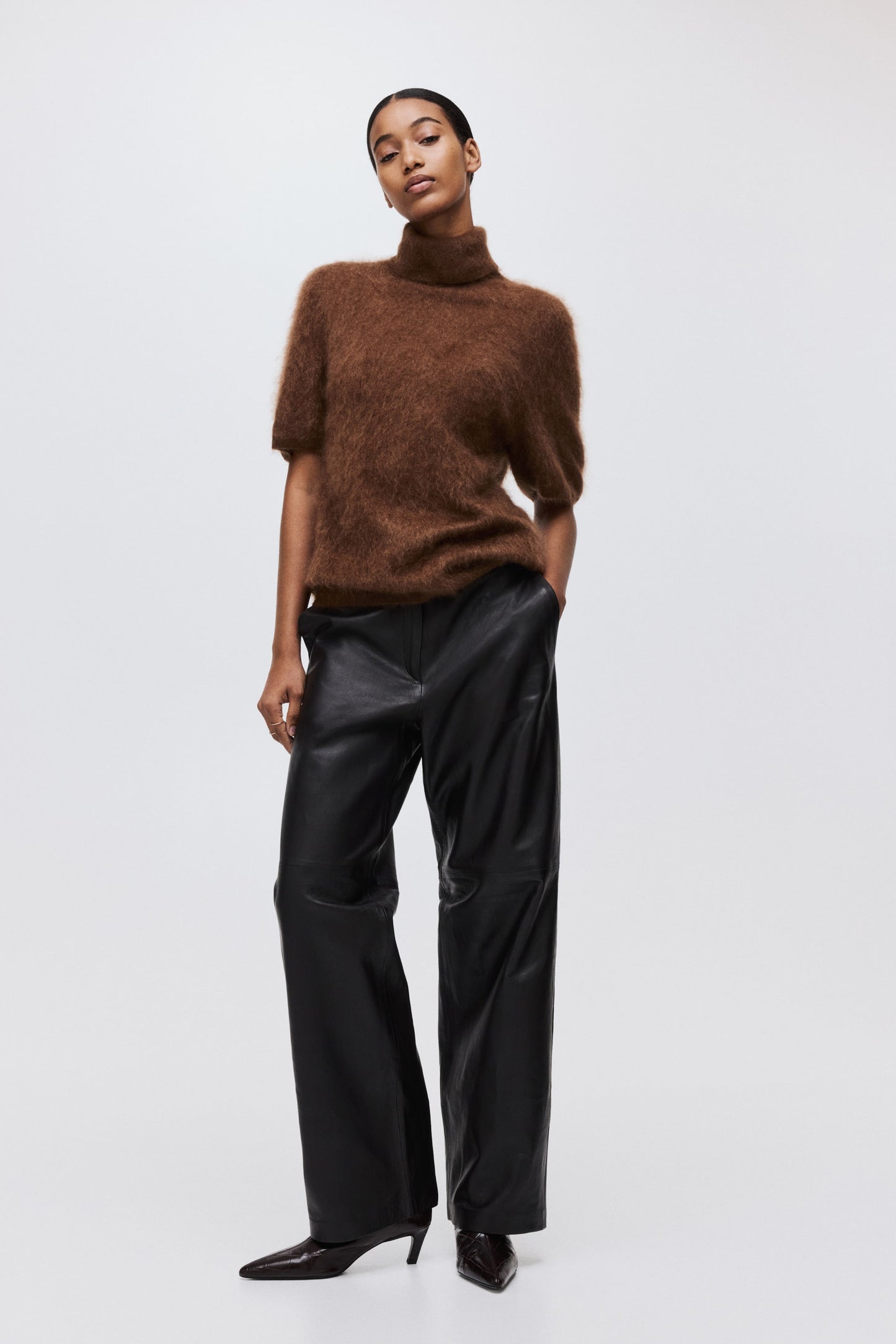 Brushed cashmere polo-neck top