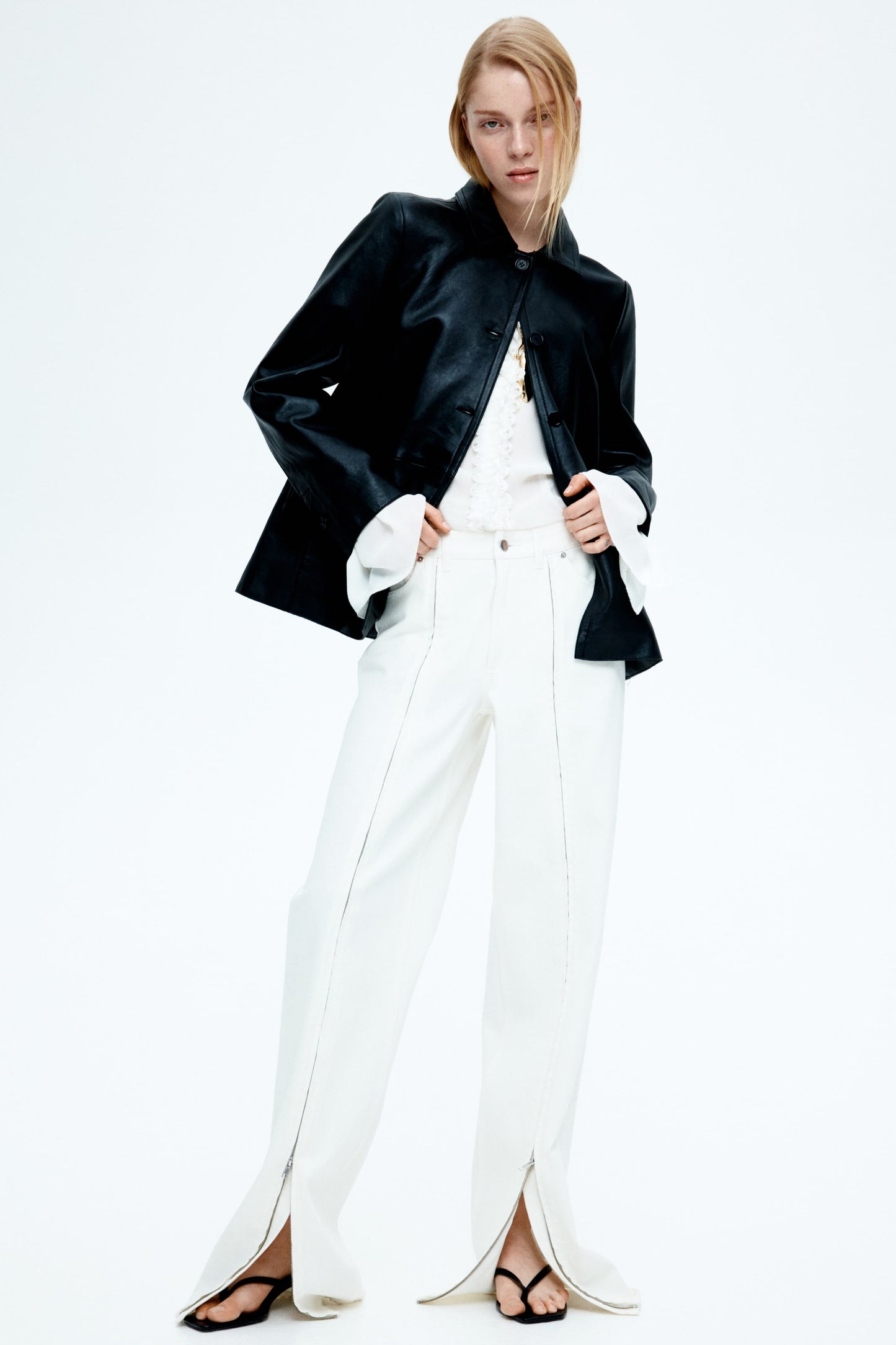 Collared leather jacket