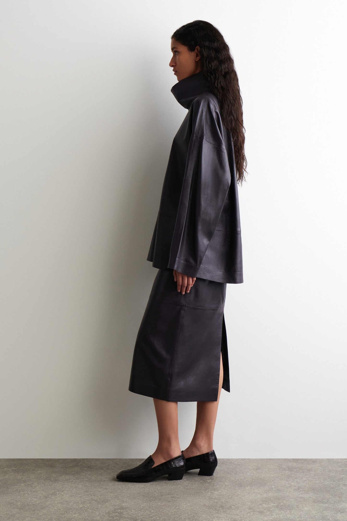 Leather Funnel-Neck Top