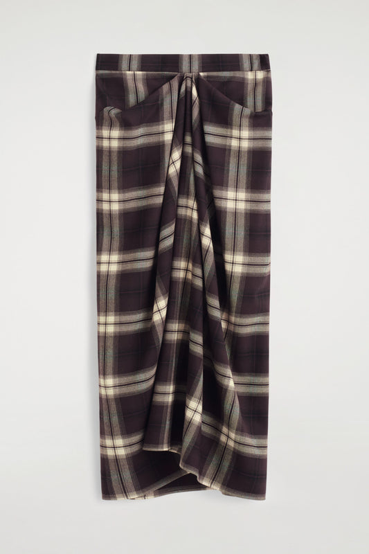 Draped Checked Midi Skirt