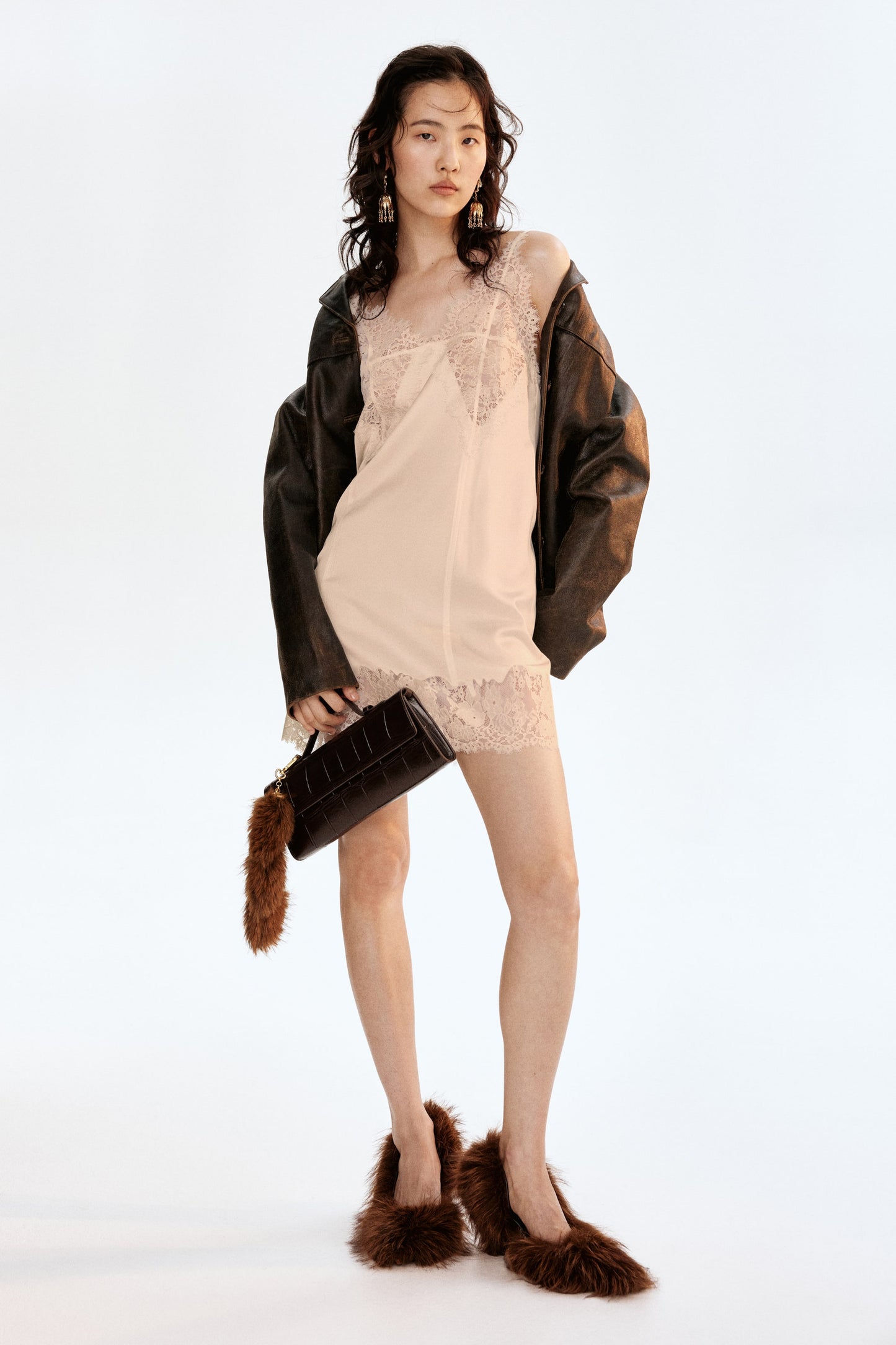 Lace-trimmed satin dress